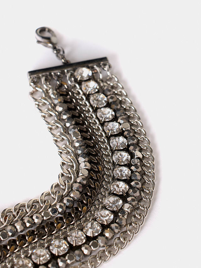 Mint Velvet Multi Layered Bead Crystal and Chain Bracelet, Silver