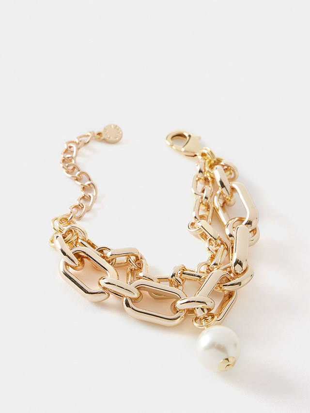 Mint Velvet Chunky Double Layered Faux Pearl Bracelet, Gold