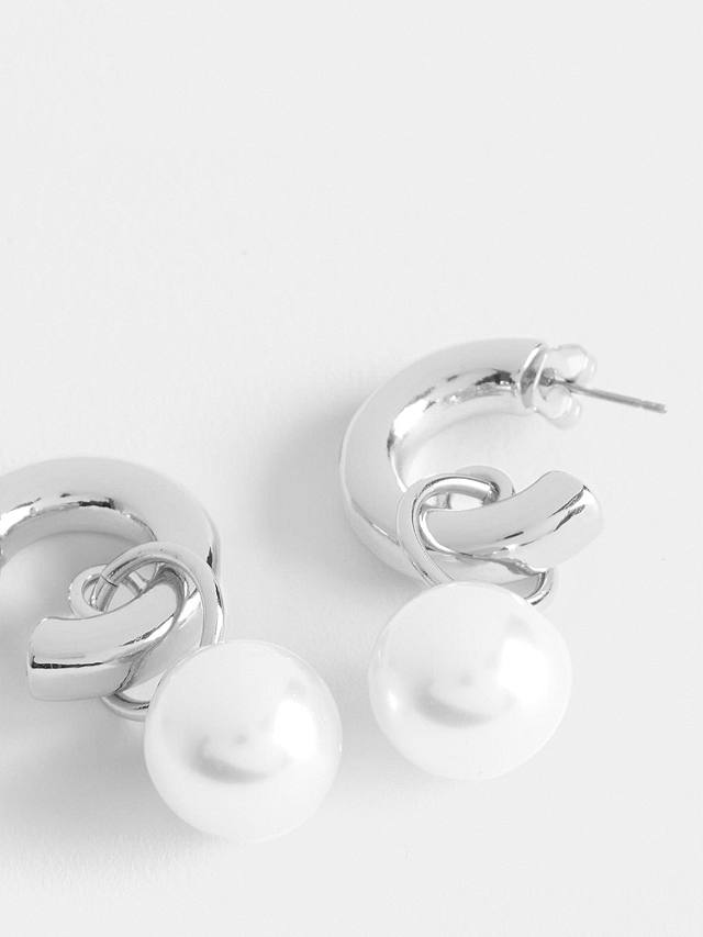 Mint Velvet Pearl Hoop Earrings, Silver
