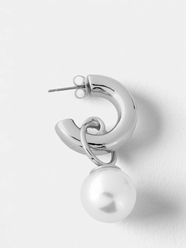 Mint Velvet Pearl Hoop Earrings, Silver