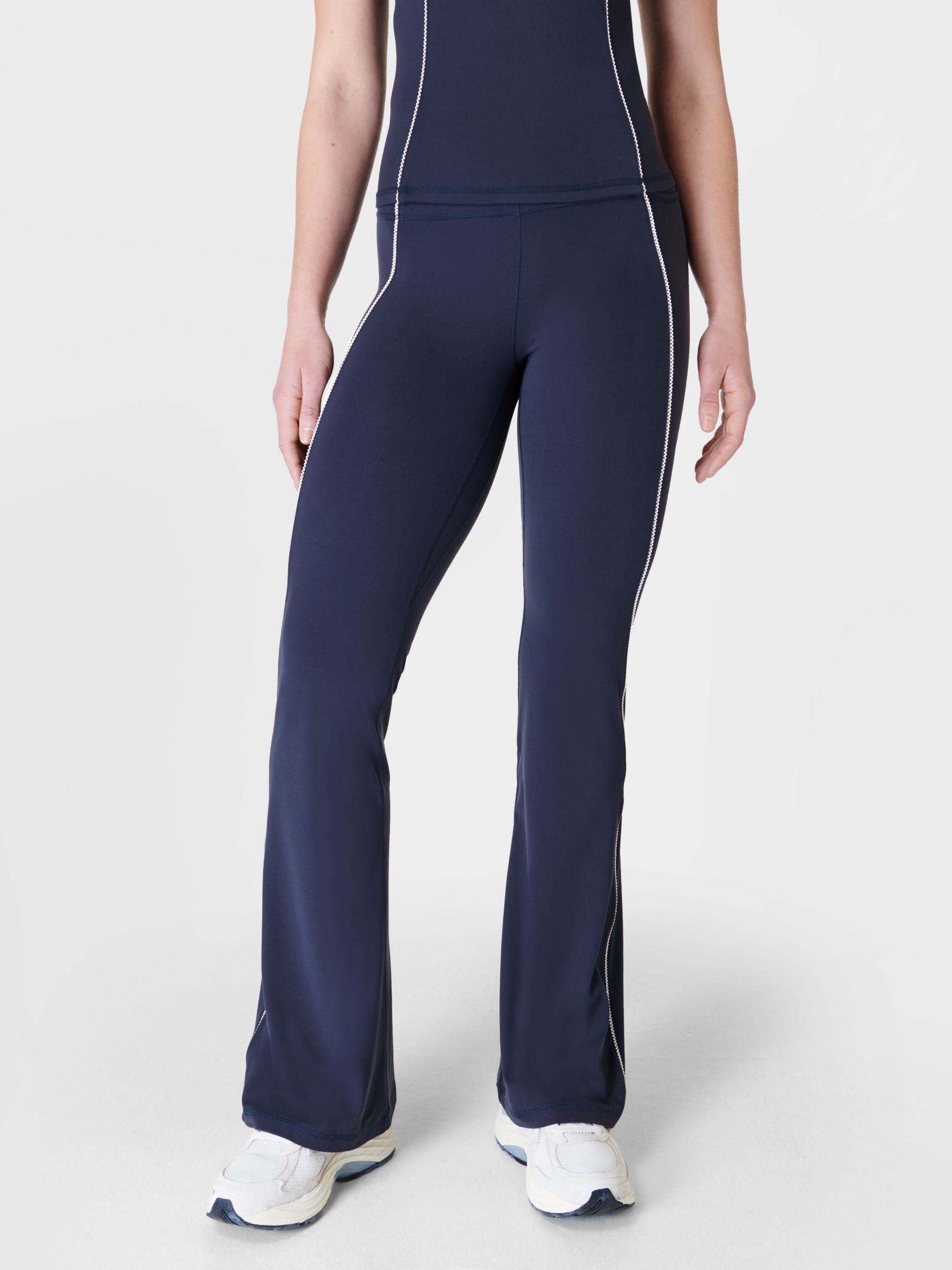 Sweaty Betty Picot Lace Flared Trousers, Navy Blue, XS