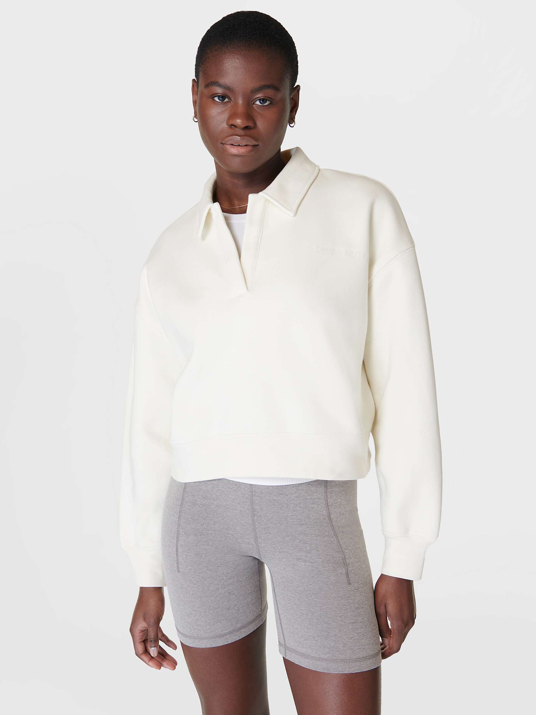 Buy Sweaty Betty  Powerhouse Cropped Collared Sweatshirt, Lily White Online at johnlewis.com