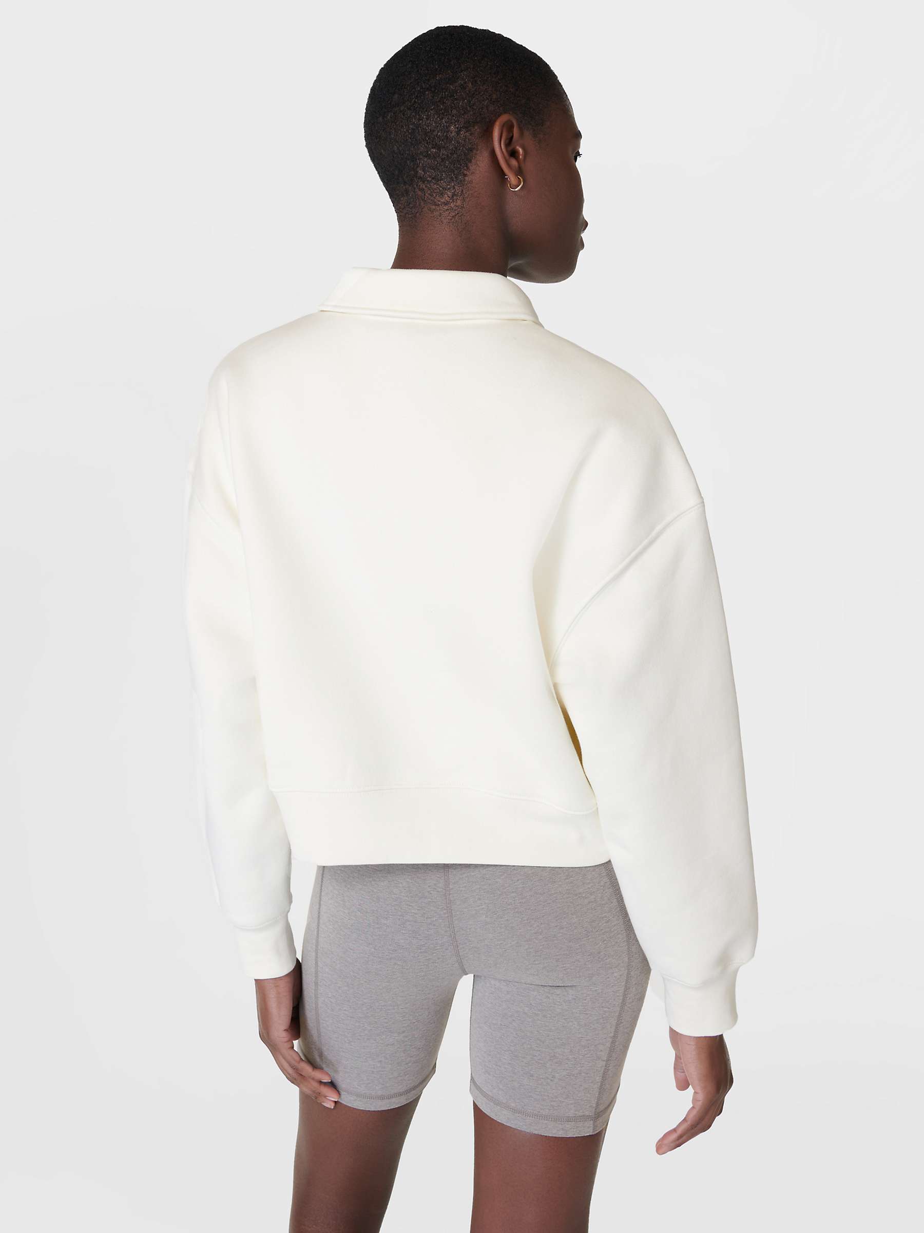 Buy Sweaty Betty  Powerhouse Cropped Collared Sweatshirt, Lily White Online at johnlewis.com