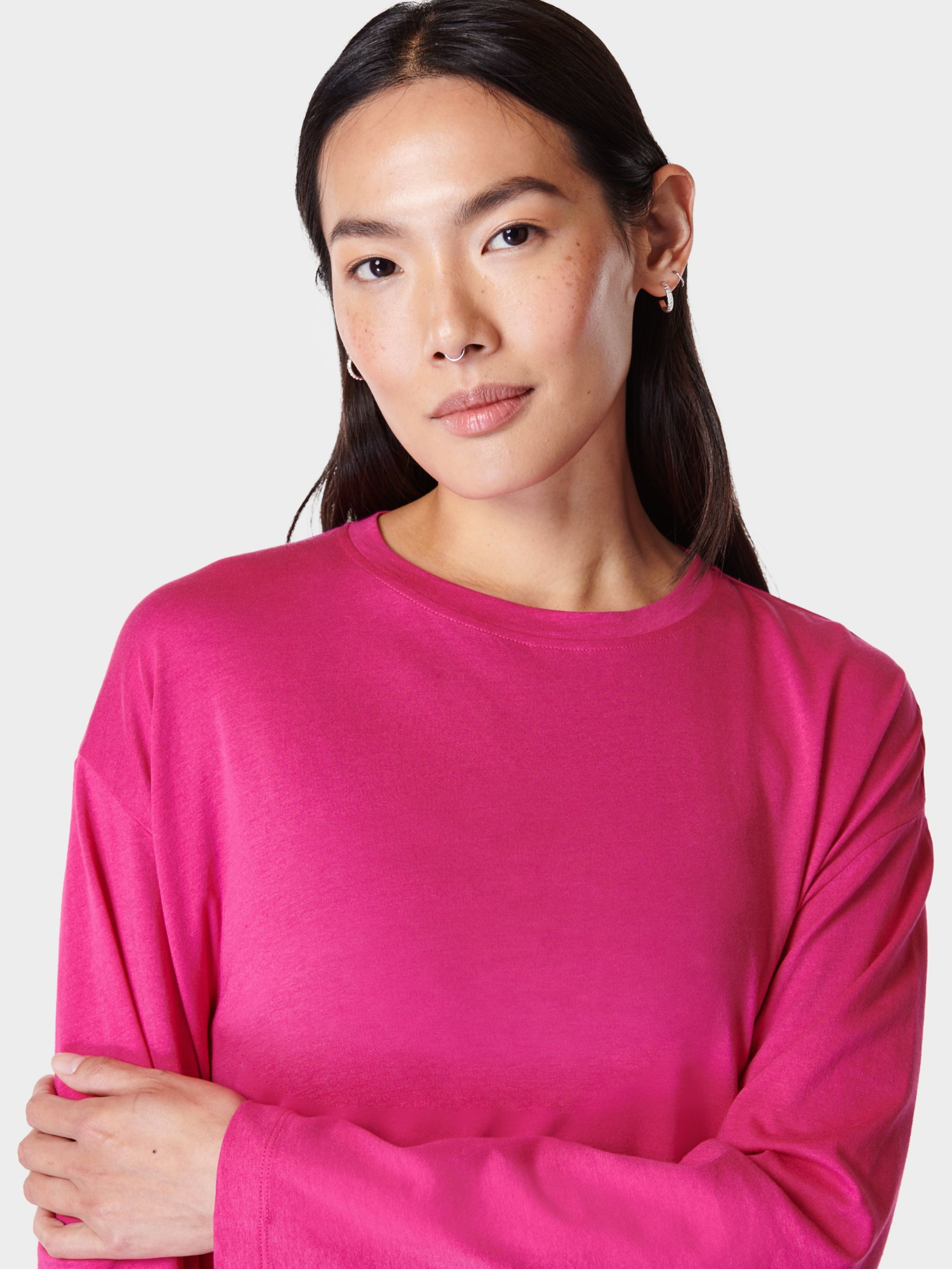 Sweaty Betty Essential Crop Long Sleeve T-Shirt, Beet Pink, XXS