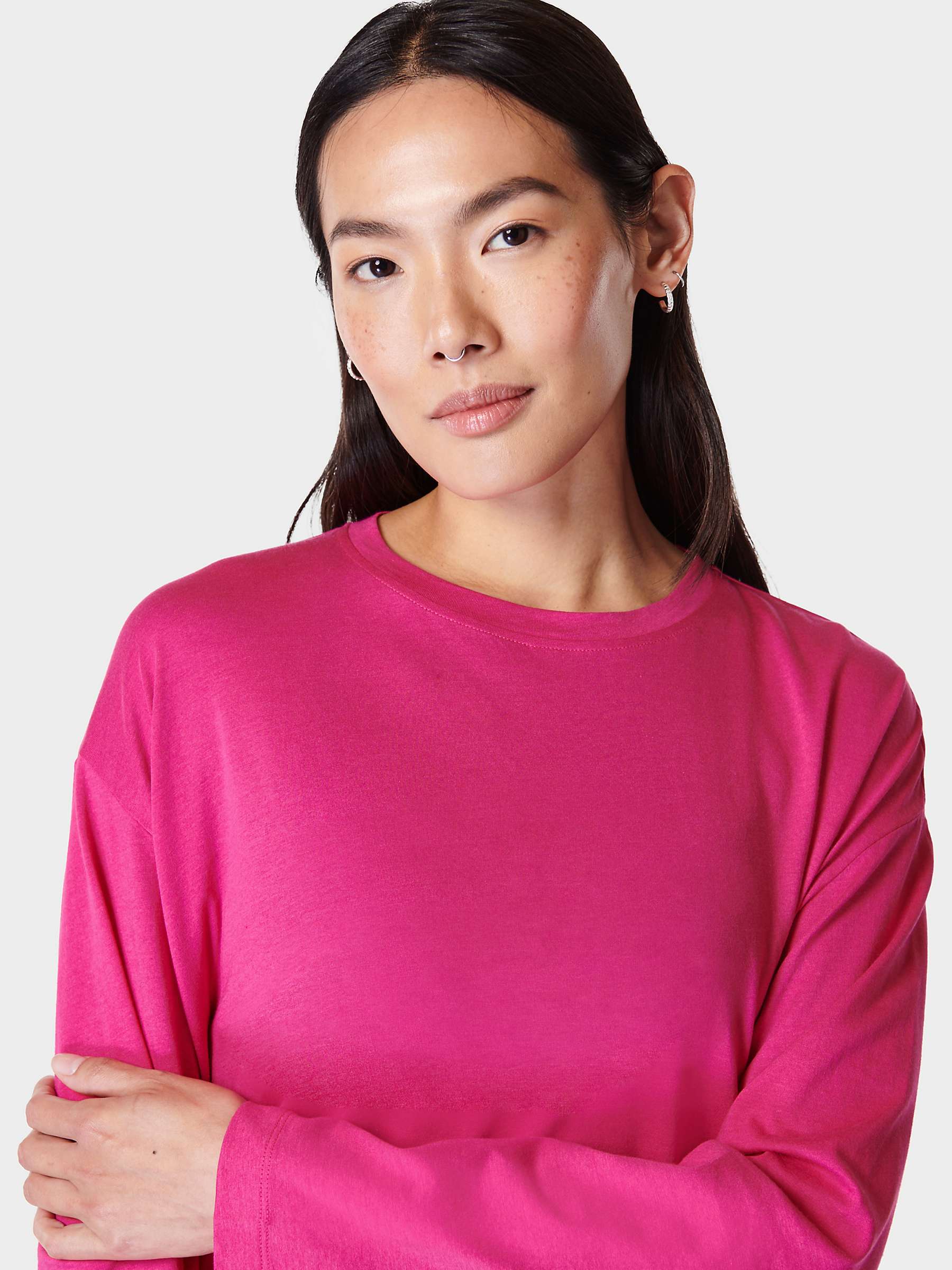 Buy Sweaty Betty Essential Crop Long Sleeve T-Shirt, Beet Pink Online at johnlewis.com