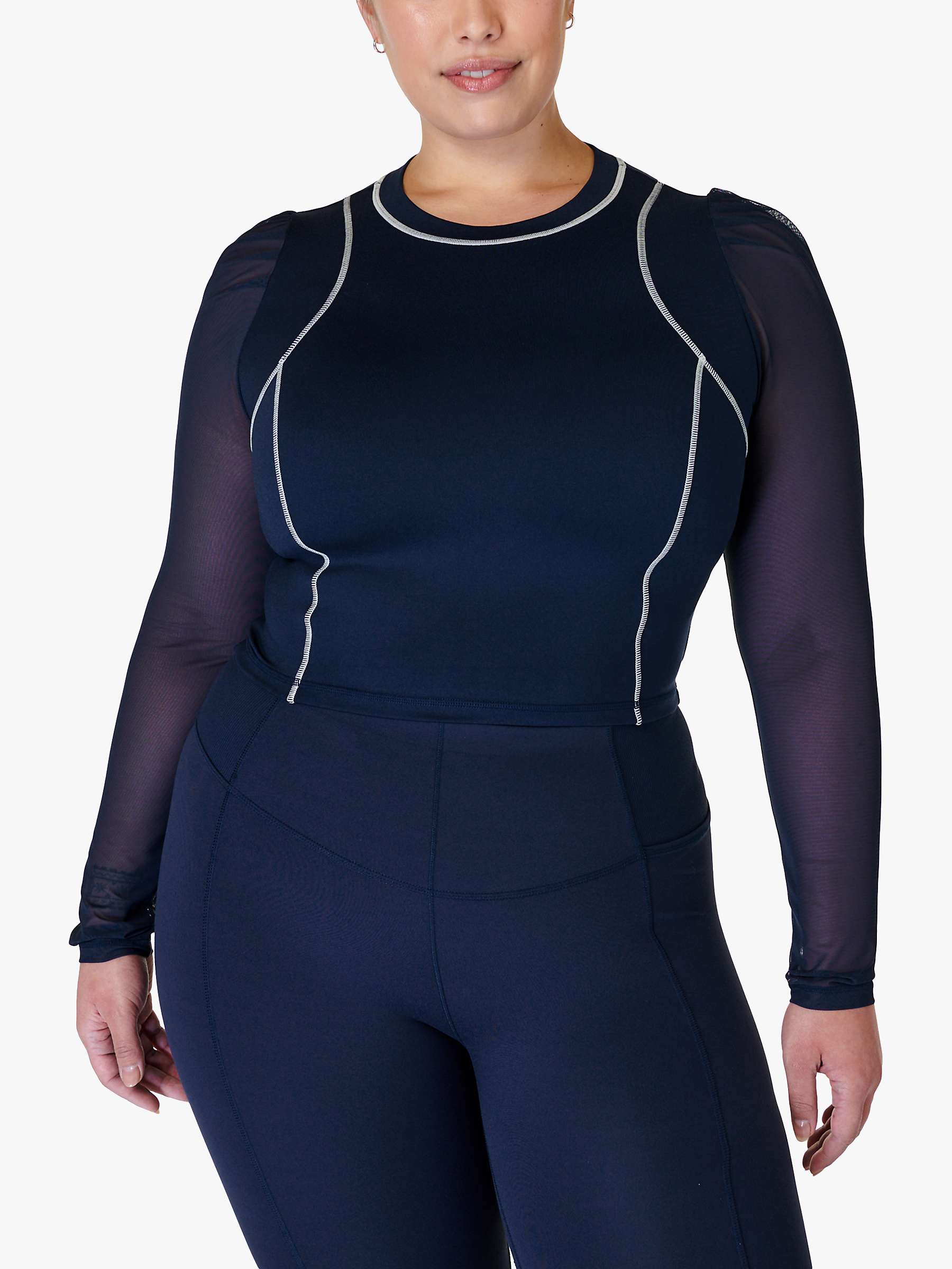 Buy Sweaty Betty Long Puff Sleeve Top, Navy Blue Online at johnlewis.com