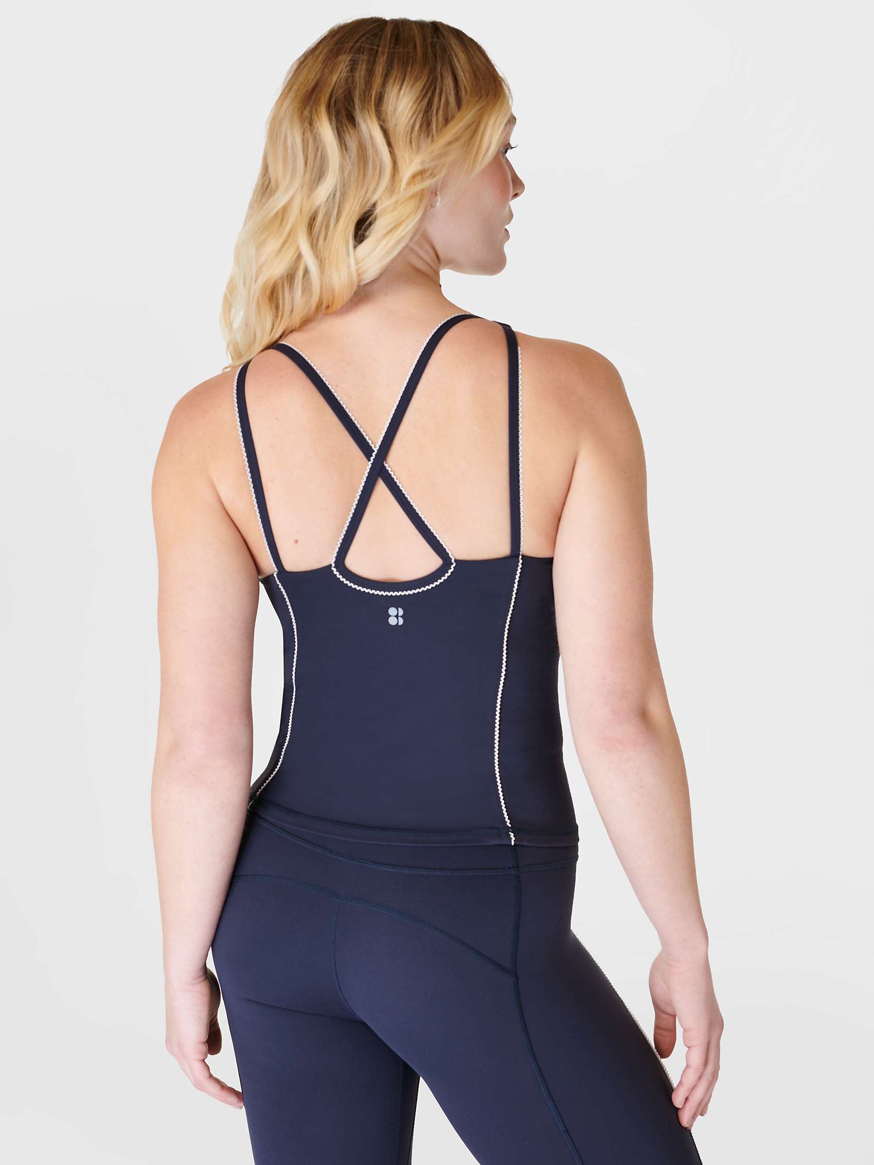 Buy Sweaty Betty Super Soft Picot Lace Strappy Bra Tank, Navy Blue Online at johnlewis.com