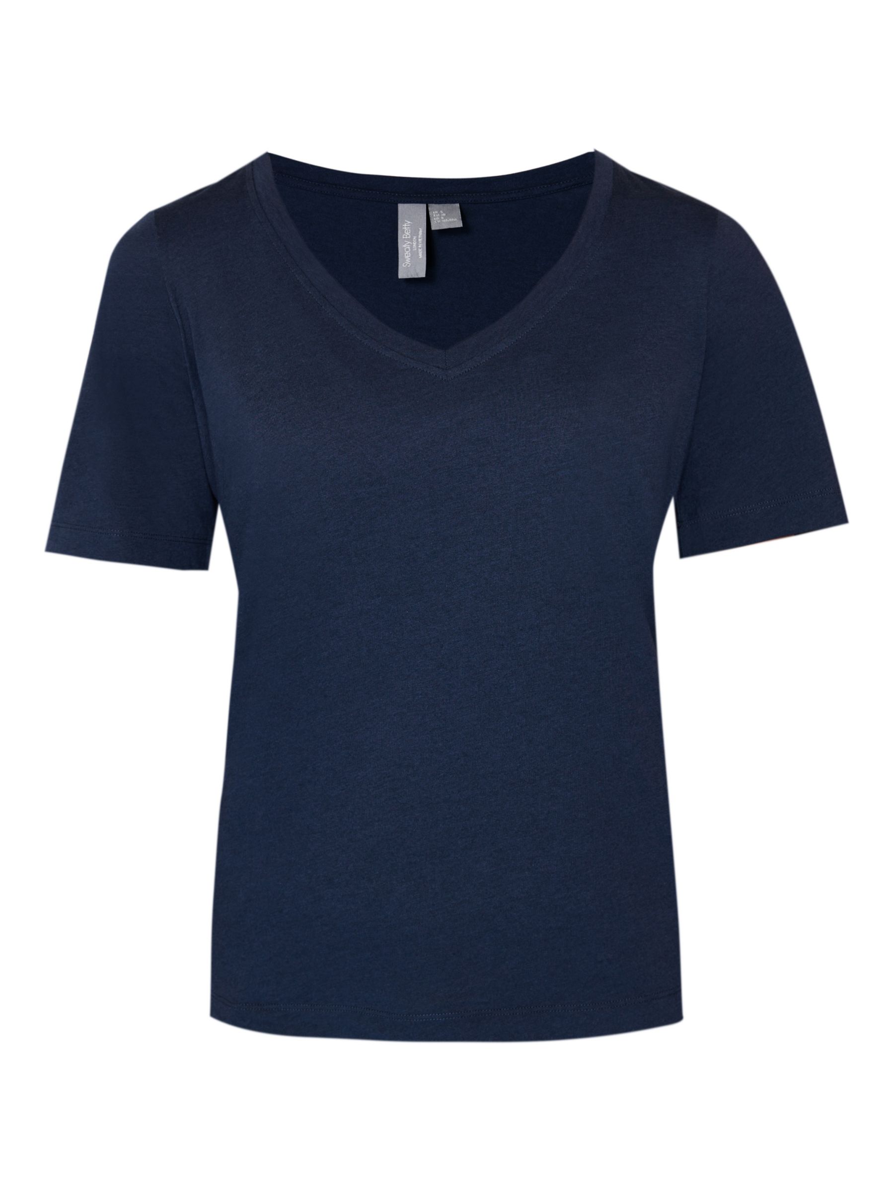 Sweaty Betty Essential Organic Cotton Blend V-Neck T-Shirt, Navy Blue, XXS