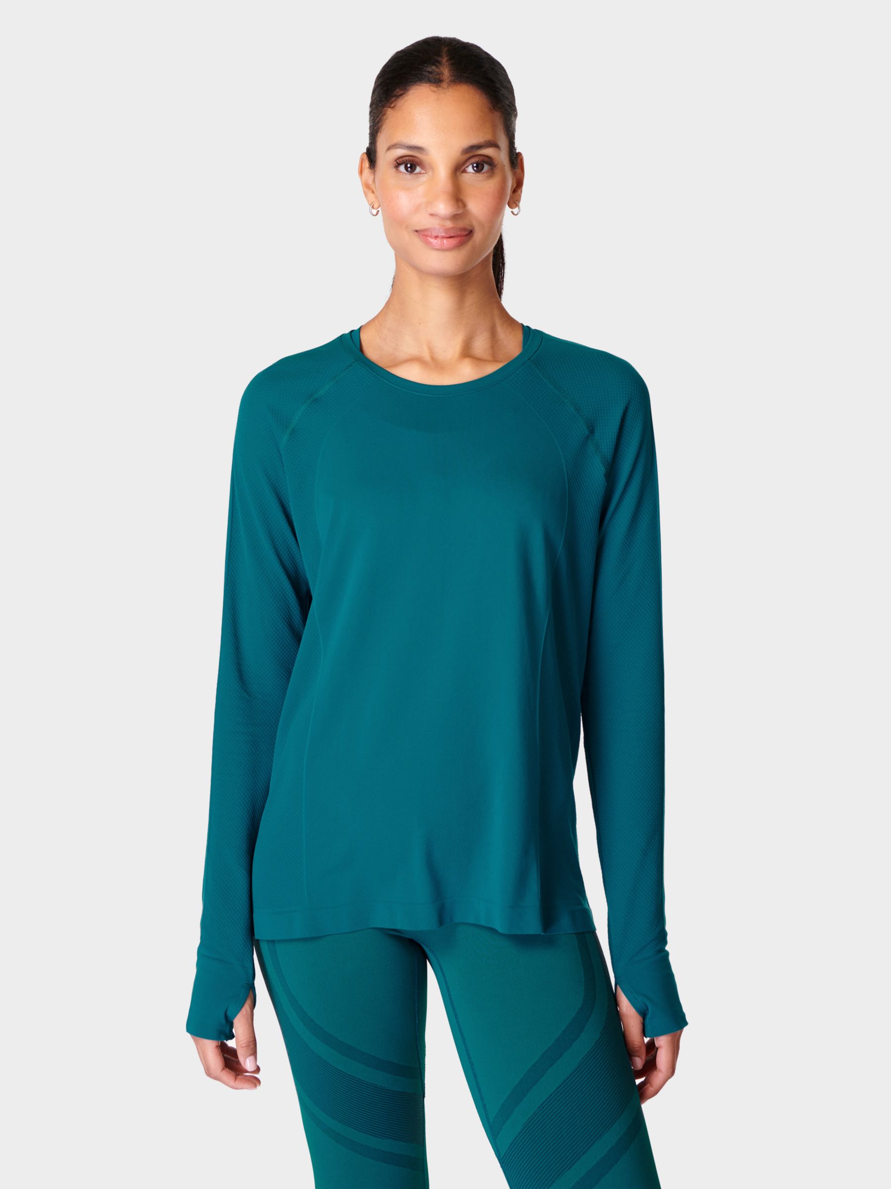 Sweaty Betty Athlete Seamless Featherweight Long Sleeve Top, Reef Teal Blue, XS-S