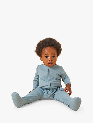 MORI Baby Clever Zip Ribbed Sleepsuit, Blue