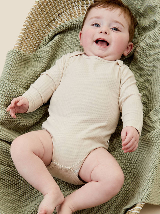MORI Baby Ribbed Long Sleeve Bodysuit, Cream