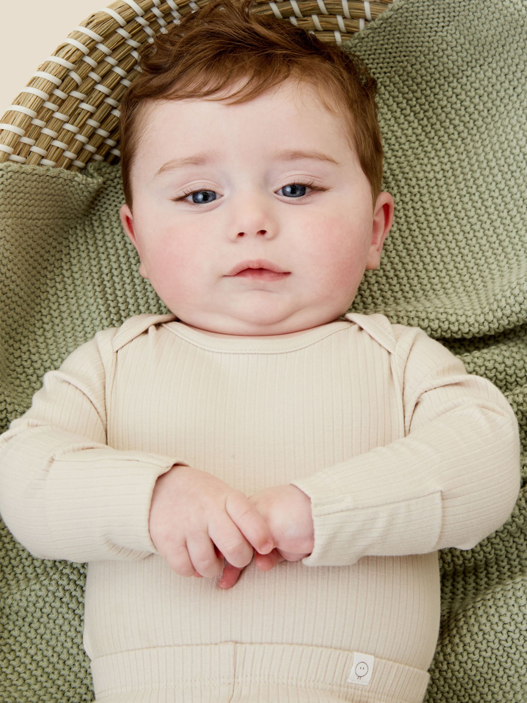 MORI Baby Ribbed Long Sleeve Bodysuit, Cream, Newborn