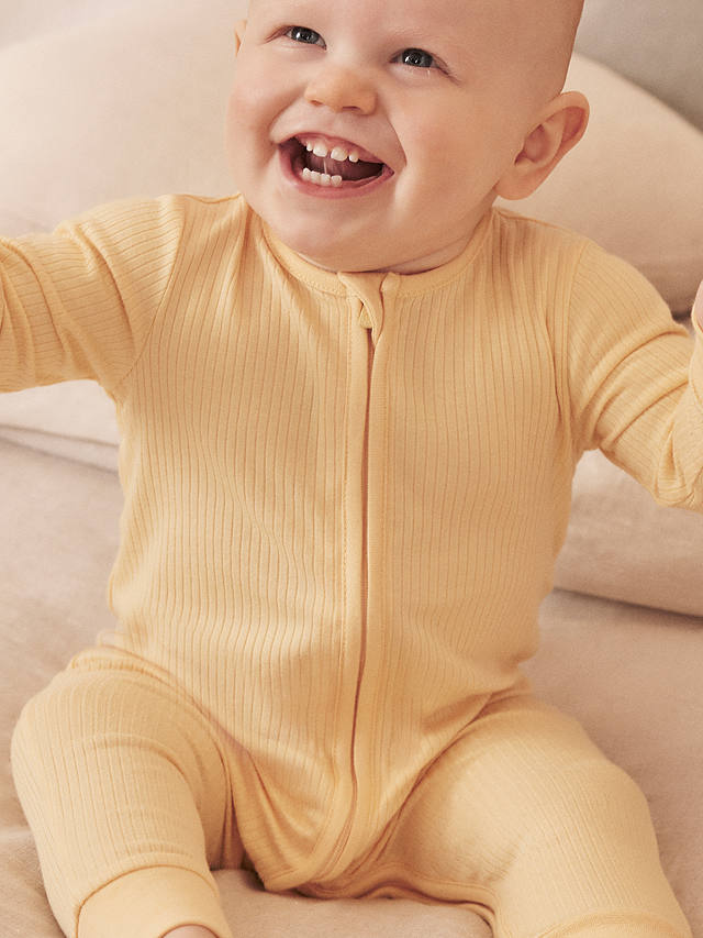 MORI Baby Clever Zip Ribbed Sleepsuit, Yellow