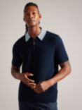 Ted Baker Arwik Wool Blend Contrast Collar Polo Shirt, Navy