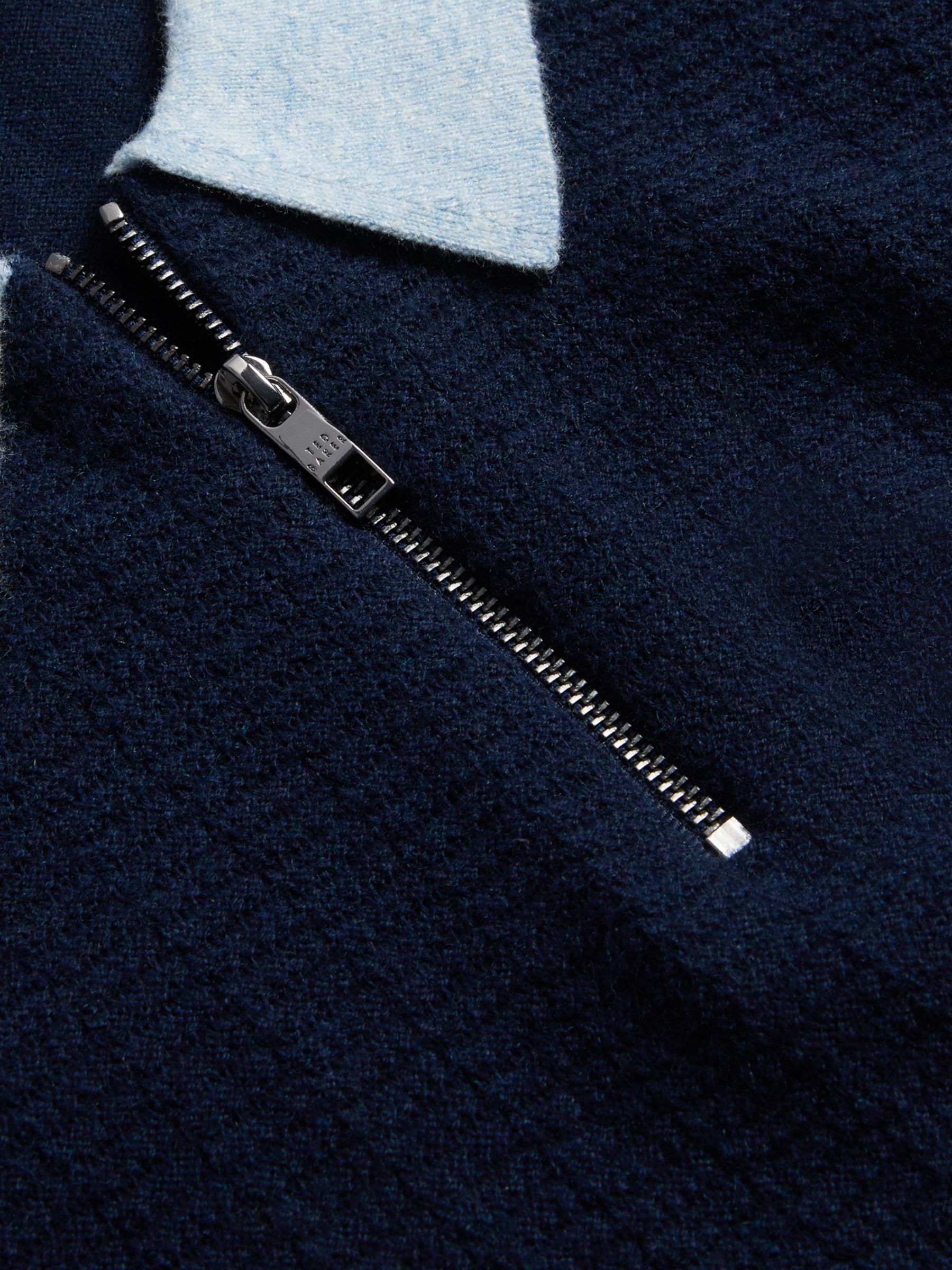 Ted Baker Arwik Wool Blend Contrast Collar Polo Shirt, Navy, S