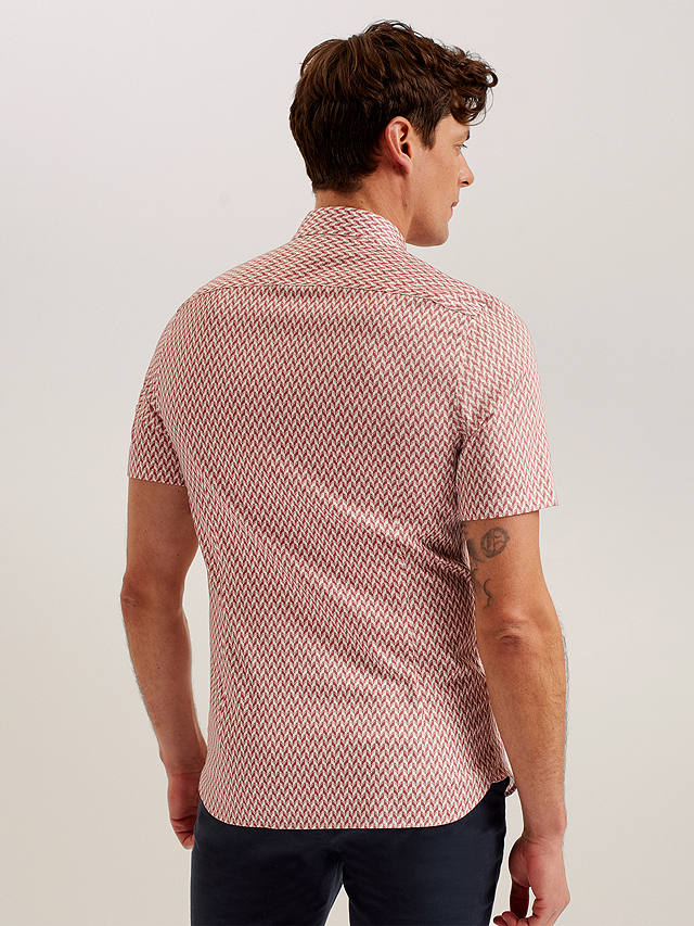 Ted Baker Lacesho Geo Print Short Sleeve Shirt, Mid Pink