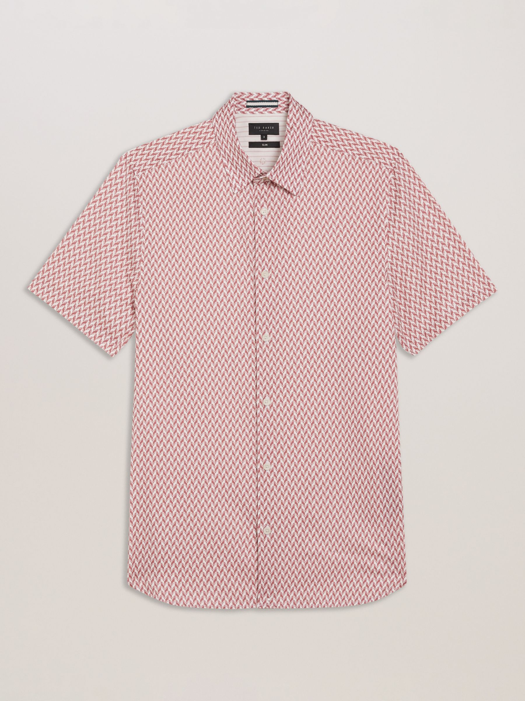 Ted Baker Lacesho Geo Print Short Sleeve Shirt, Pink Mid, S