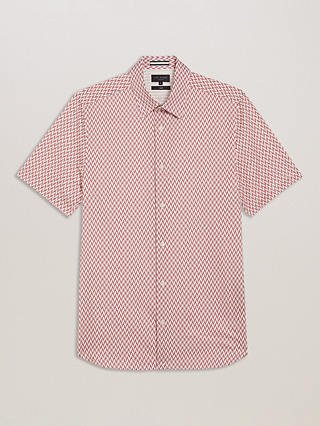 Ted Baker Lacesho Geo Print Short Sleeve Shirt, Mid Pink