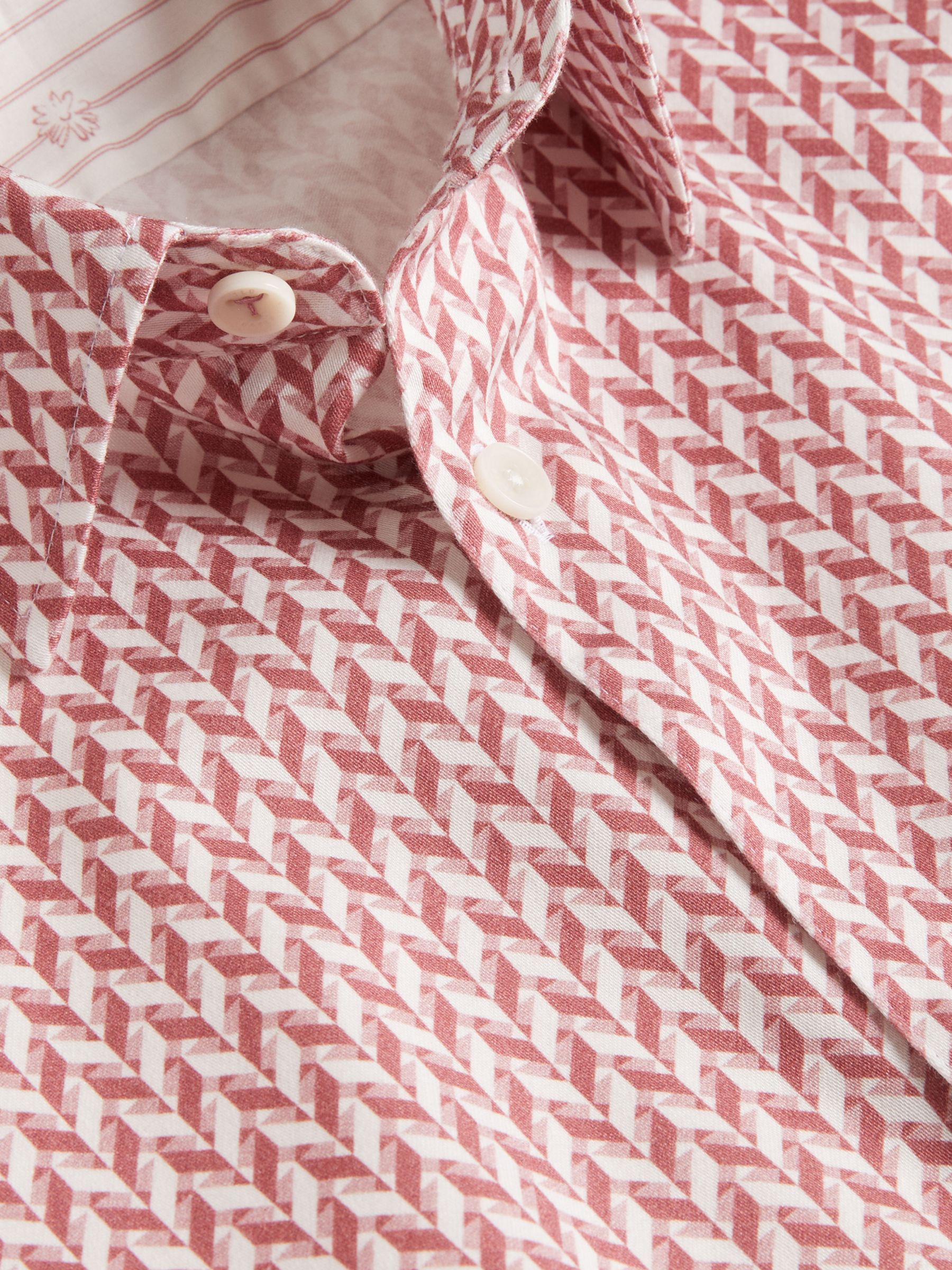 Ted Baker Lacesho Geo Print Short Sleeve Shirt, Pink Mid, XS