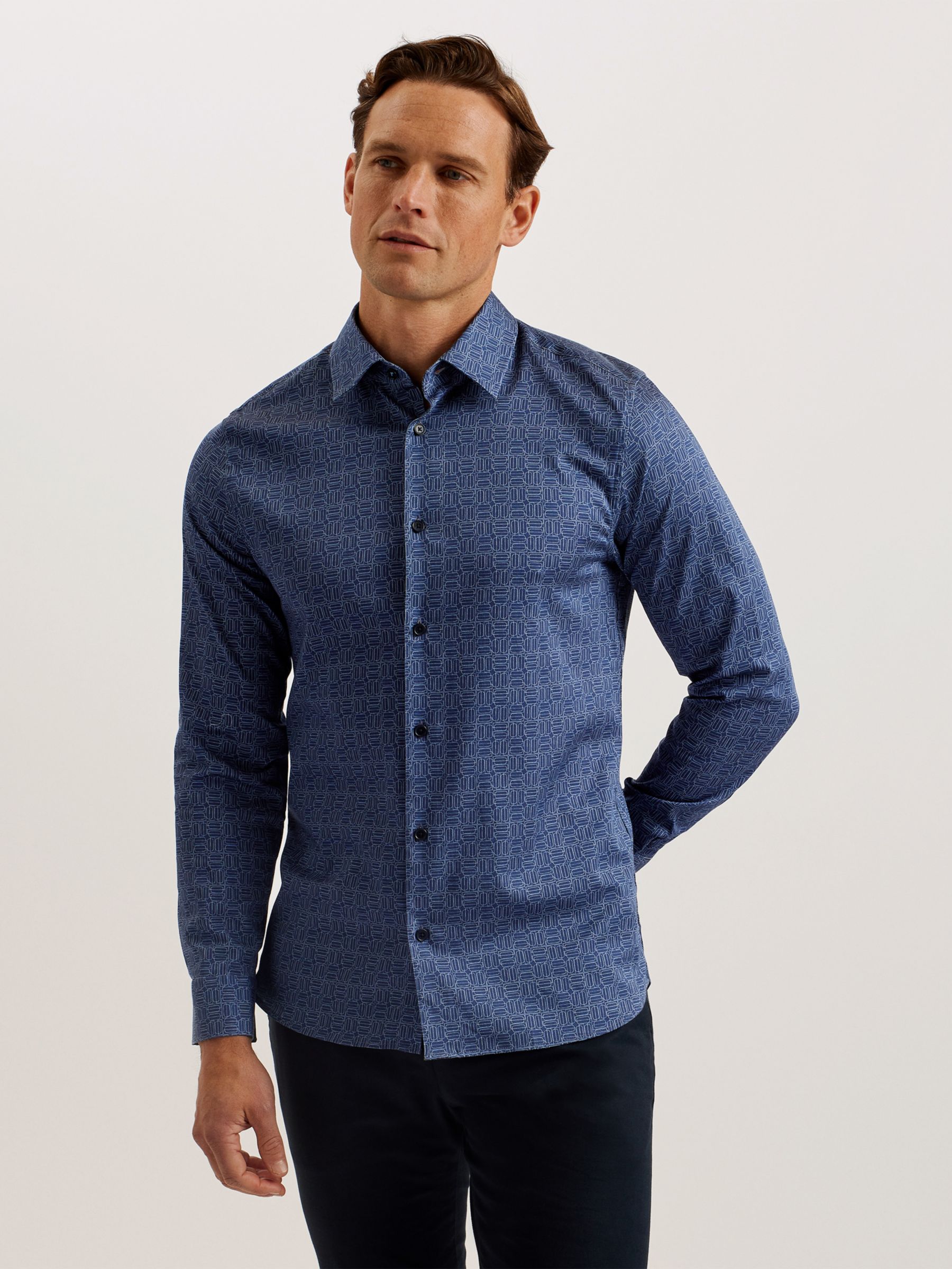 Ted Baker Endover Line Geo Print Shirt, Blue, XXXL
