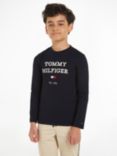 Tommy Hilfiger Kids' Logo Long Sleeve Crew Neck T-Shirt, Desert Sky, Desert Sky