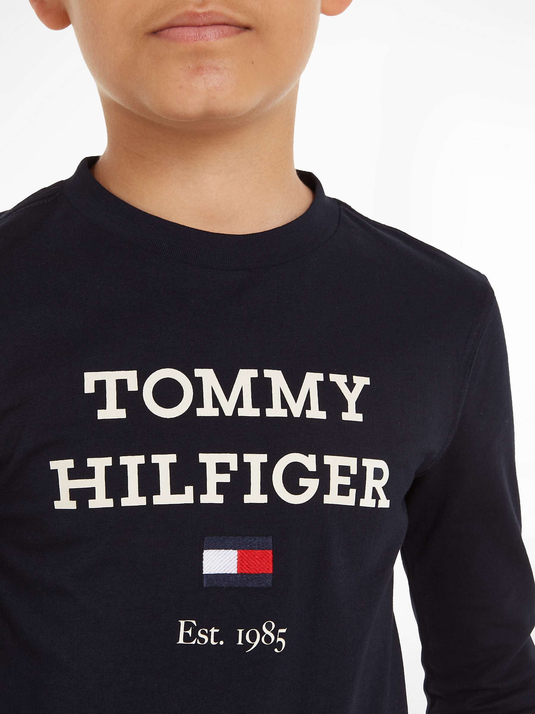 Buy Tommy Hilfiger Kids' Logo Long Sleeve Crew Neck T-Shirt, Desert Sky Online at johnlewis.com