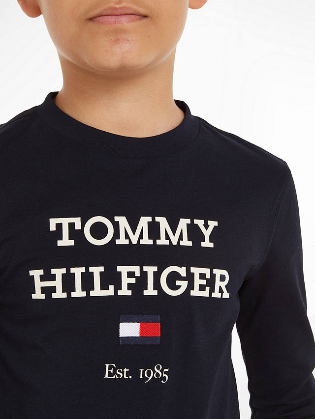 Tommy Hilfiger Kids' Logo Long Sleeve Crew Neck T-Shirt, Desert Sky