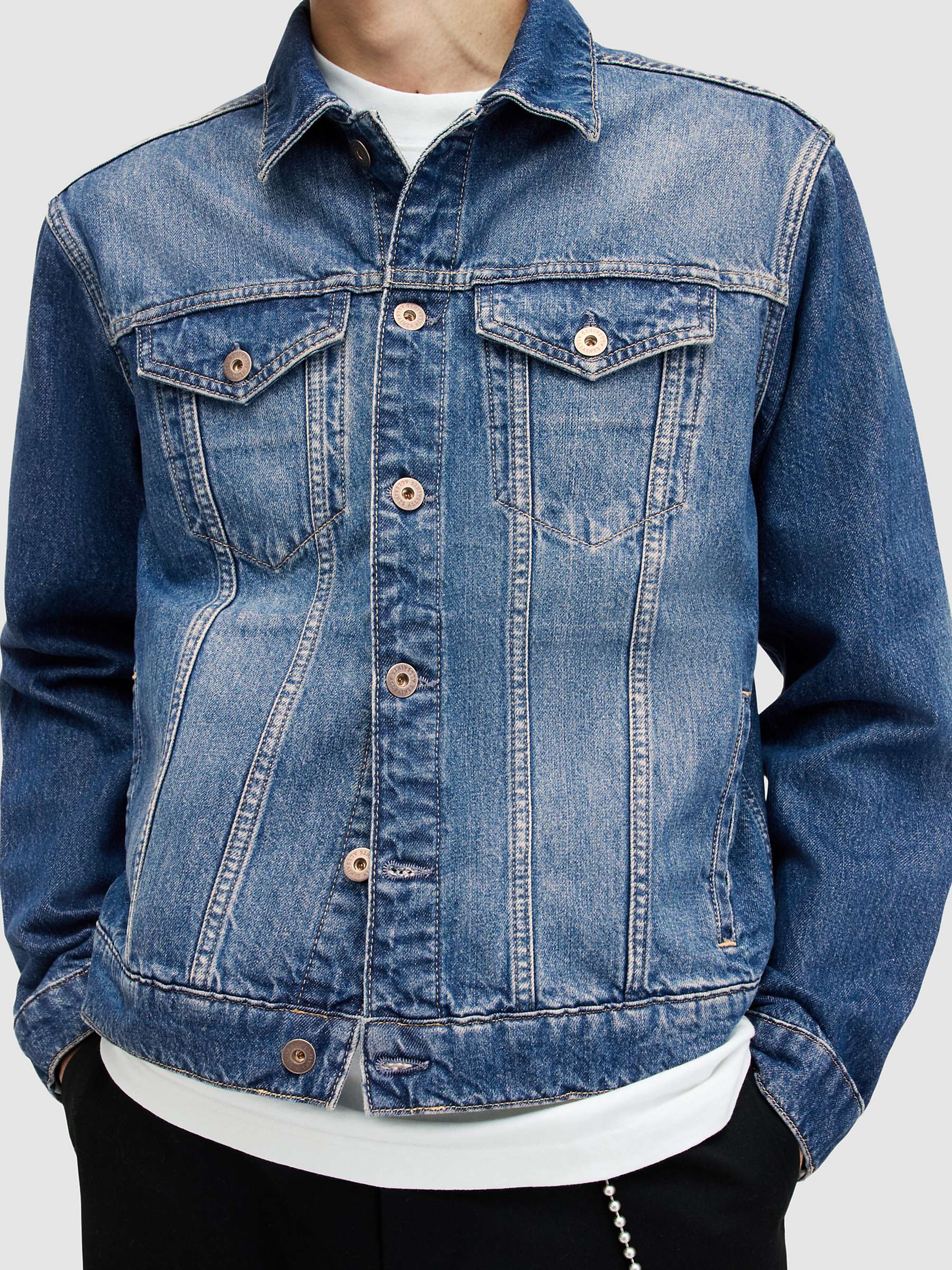Buy AllSaints Hebden Organic Cotton Denim Jacket, Indigo Blue Online at johnlewis.com