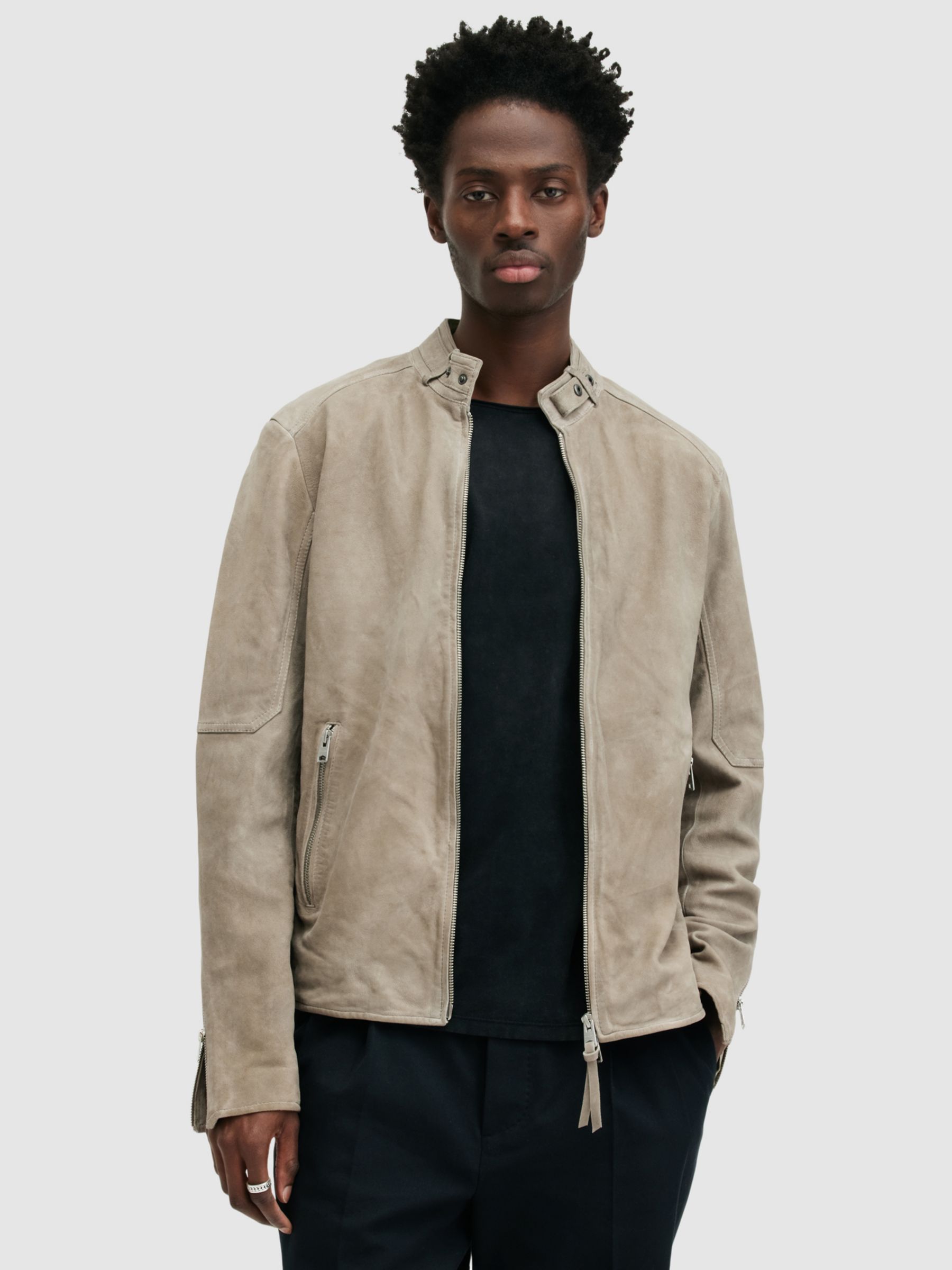 AllSaints Cora Suede Jacket, Frosted Taupe, L