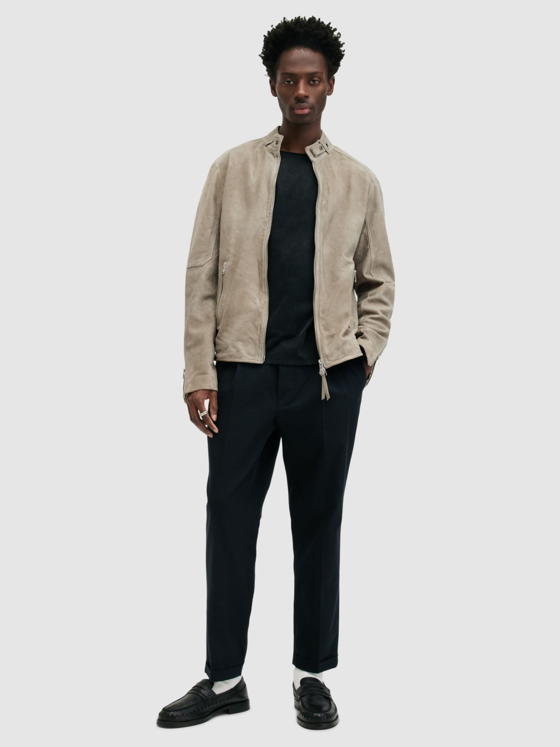 AllSaints Cora Suede Jacket, Frosted Taupe at John Lewis & Partners