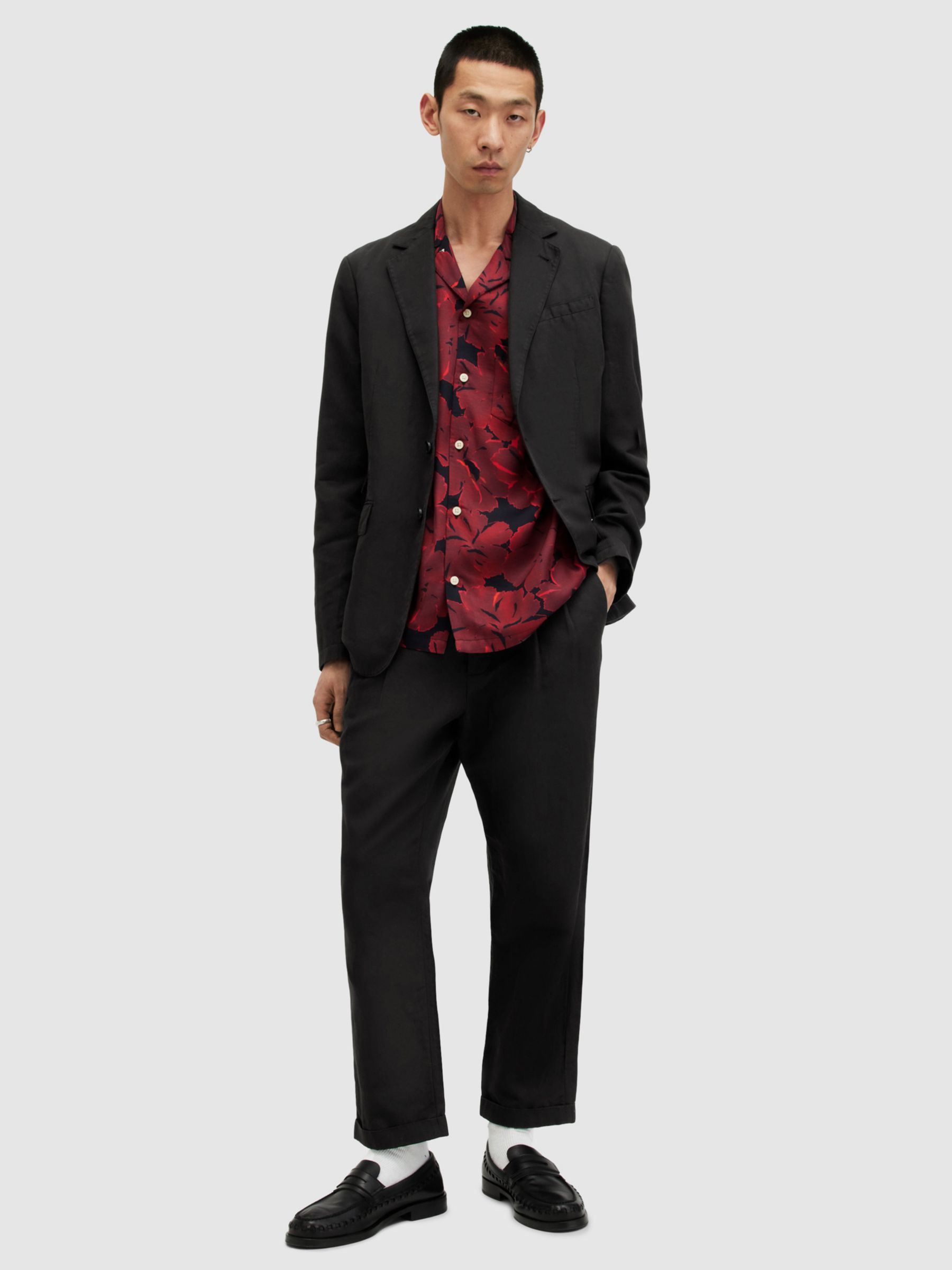 AllSaints Sainte Linen Blend Blazer, Liquorice Black, 36R