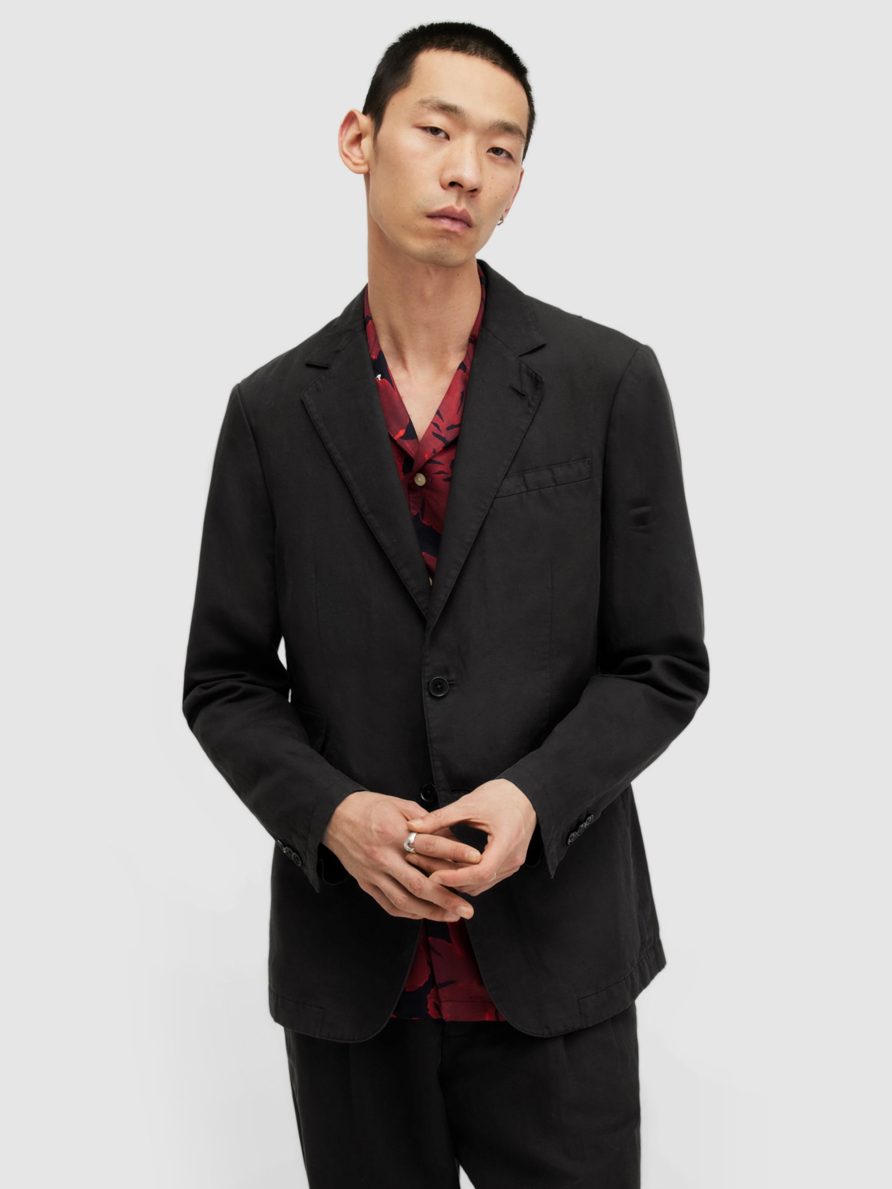 AllSaints Sainte Linen Blend Blazer, Liquorice Black, 38R