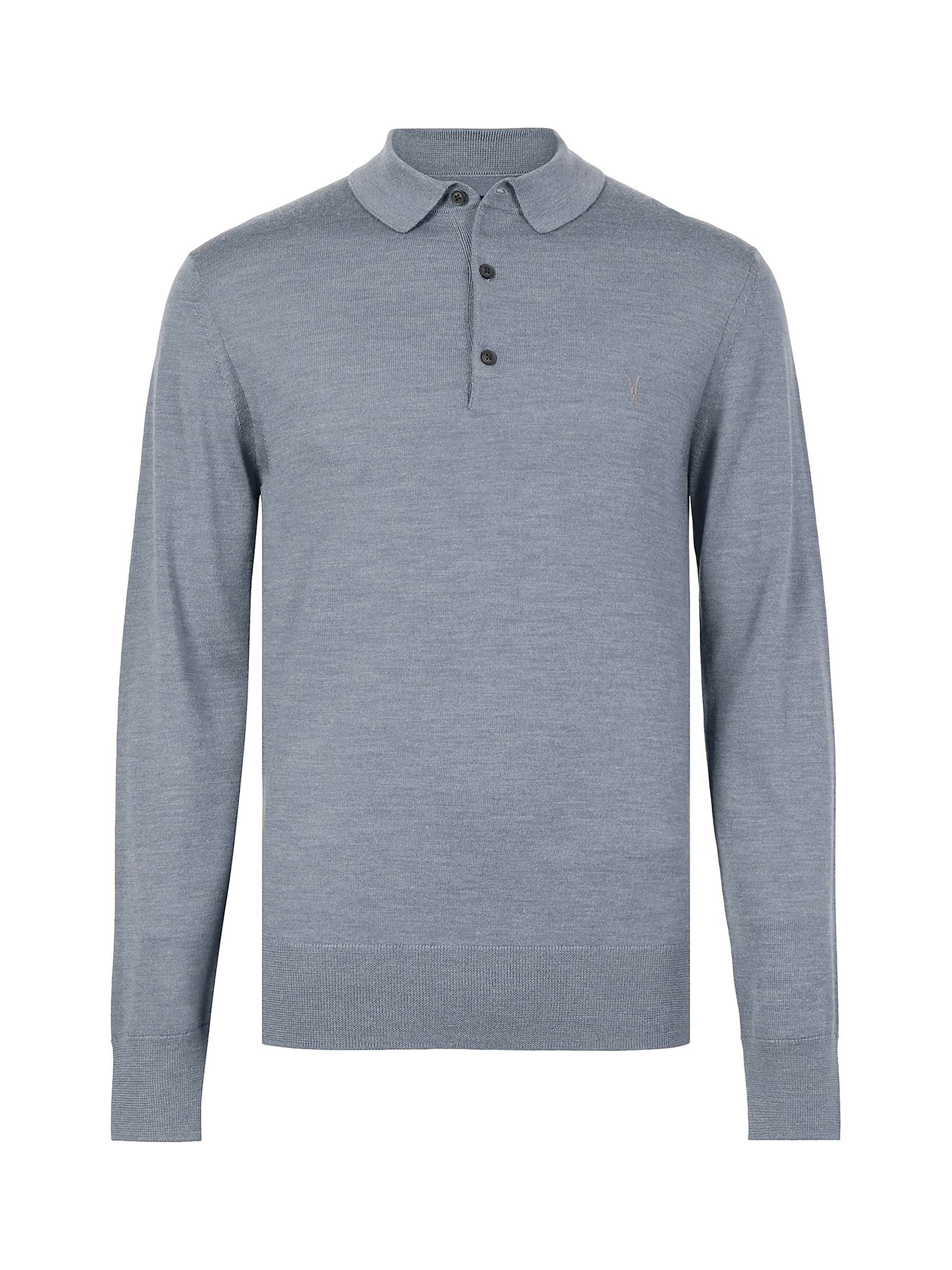 Buy AllSaints Mode Merino Regular Fit Long Sleeve Polo Shirt, Dusty Blue Online at johnlewis.com