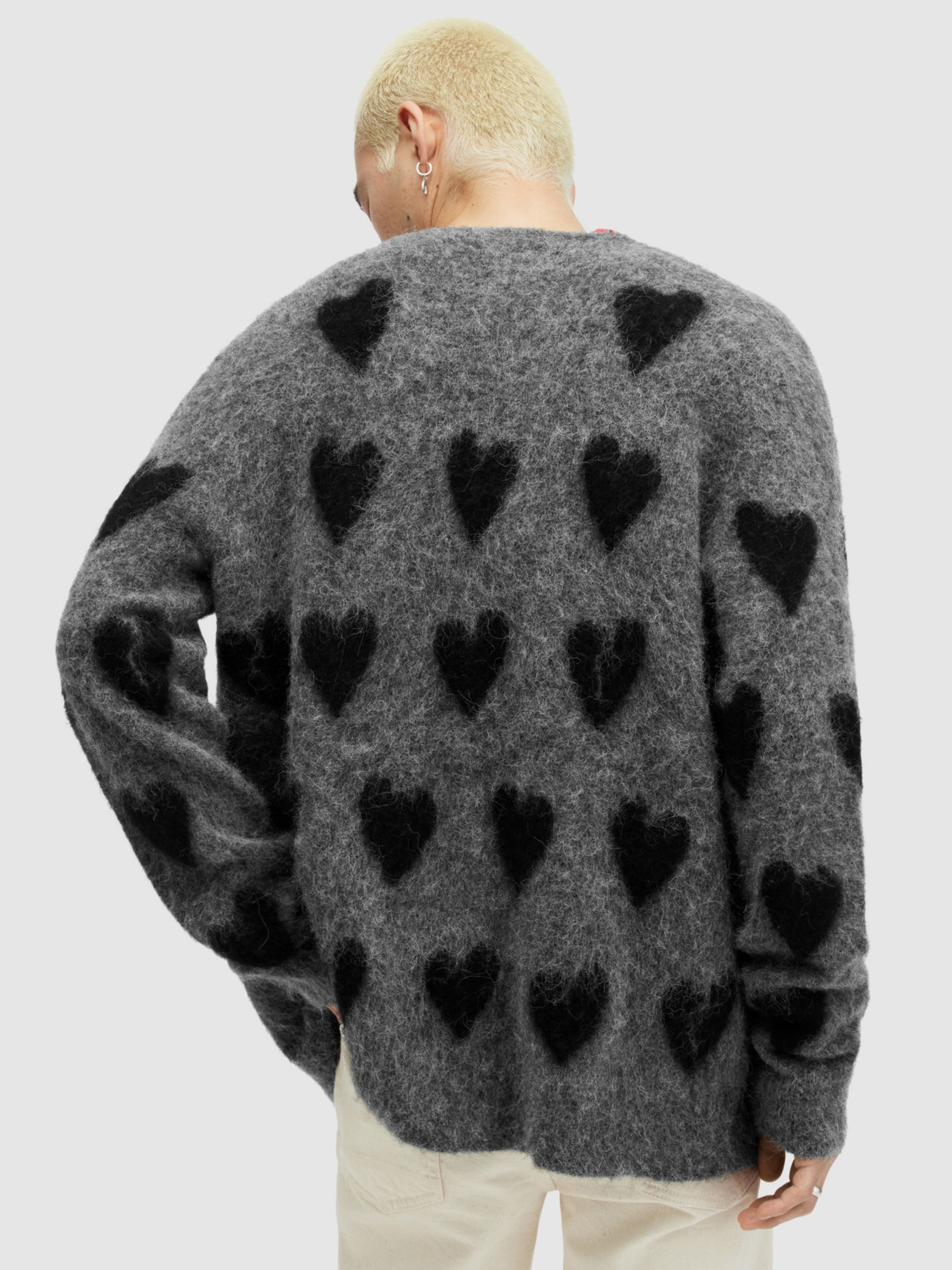 AllSaints Amore Wool Blend Cardigan, Grey/Black, L