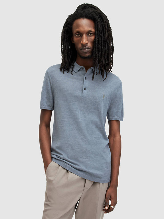 AllSaints Mode Merino Wool Polo Shirt, Dusty Blue
