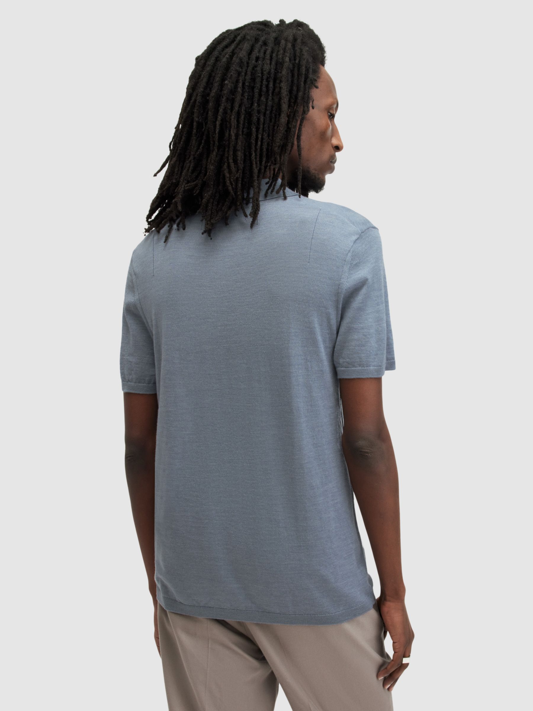 AllSaints Mode Merino Wool Polo Shirt, Dusty Blue, XS
