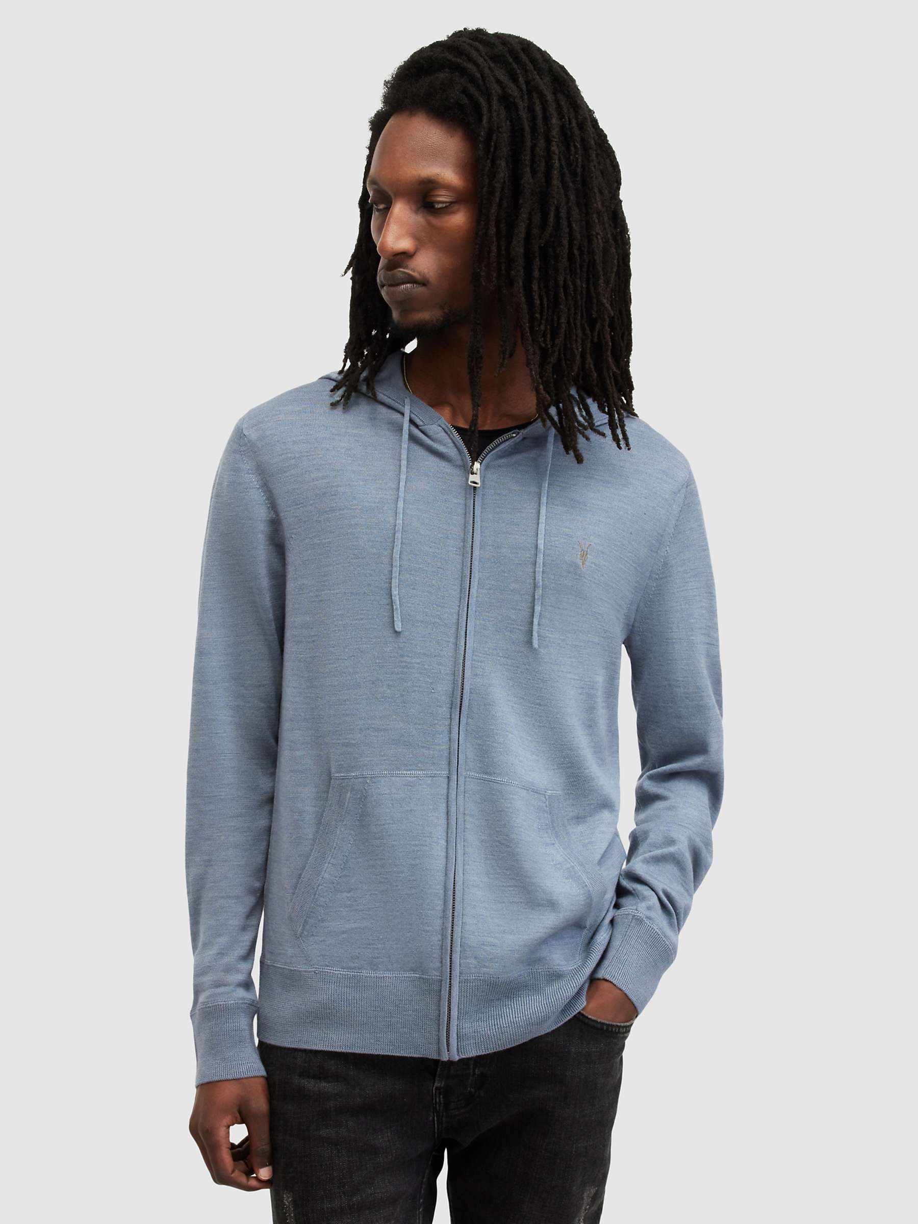 Buy AllSaints Mode Merino Zipped Hoodie, Dusty Blue Online at johnlewis.com