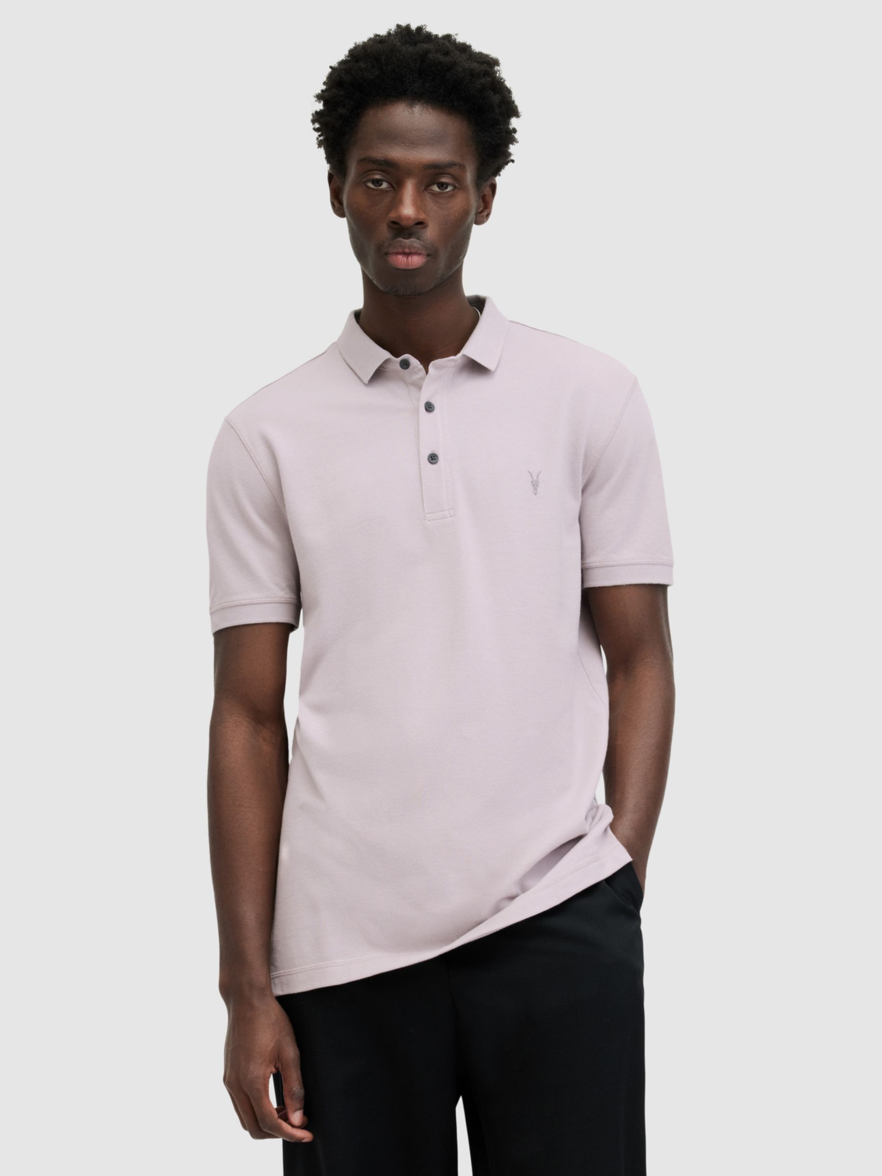 AllSaints Reform Organic Cotton Polo Shirt, Smokey Lilac, L