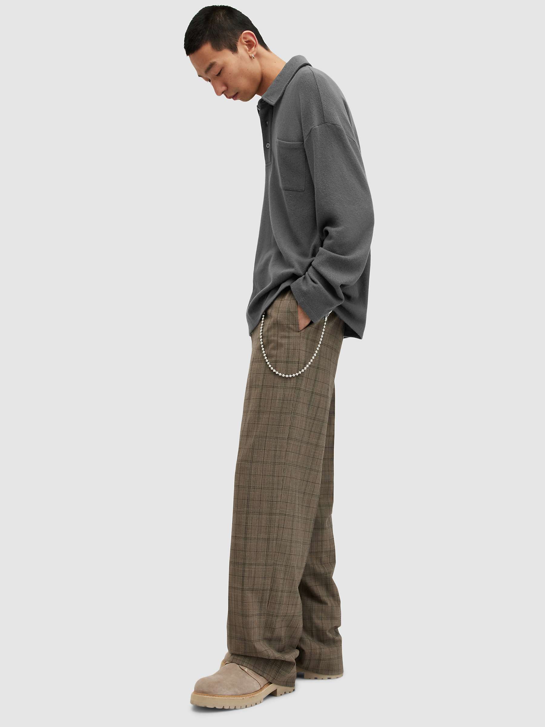 Buy AllSaints Eris Long Sleeve Polo Shirt, Washed Black Online at johnlewis.com