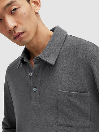 AllSaints Eris Long Sleeve Polo Shirt, Washed Black