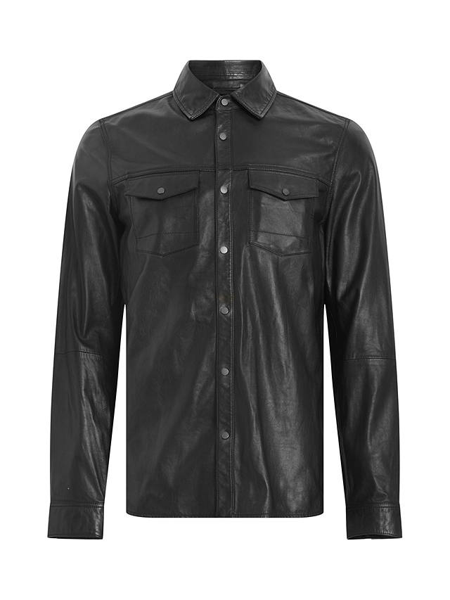 AllSaints Long Sleeve Ethan Leather Shirt, Black