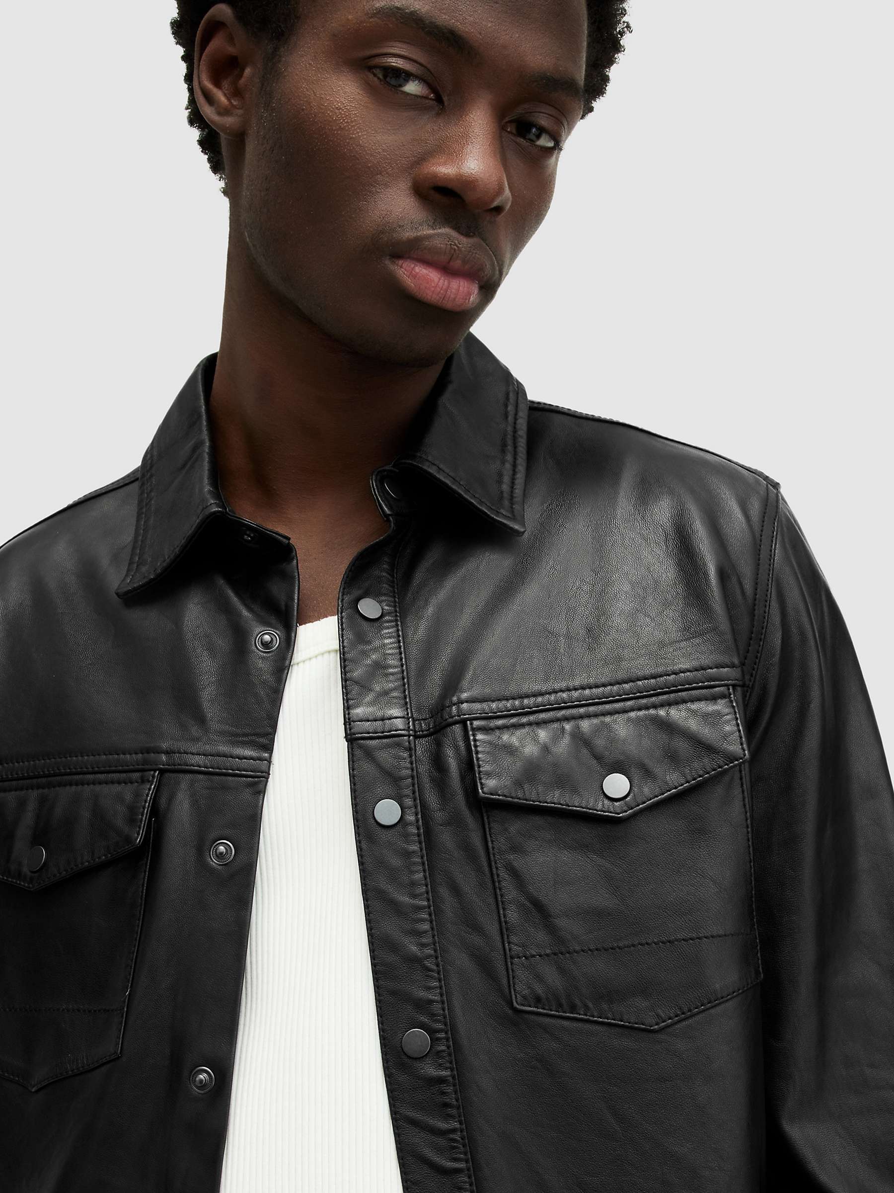 Buy AllSaints Long Sleeve Ethan Leather Shirt, Black Online at johnlewis.com