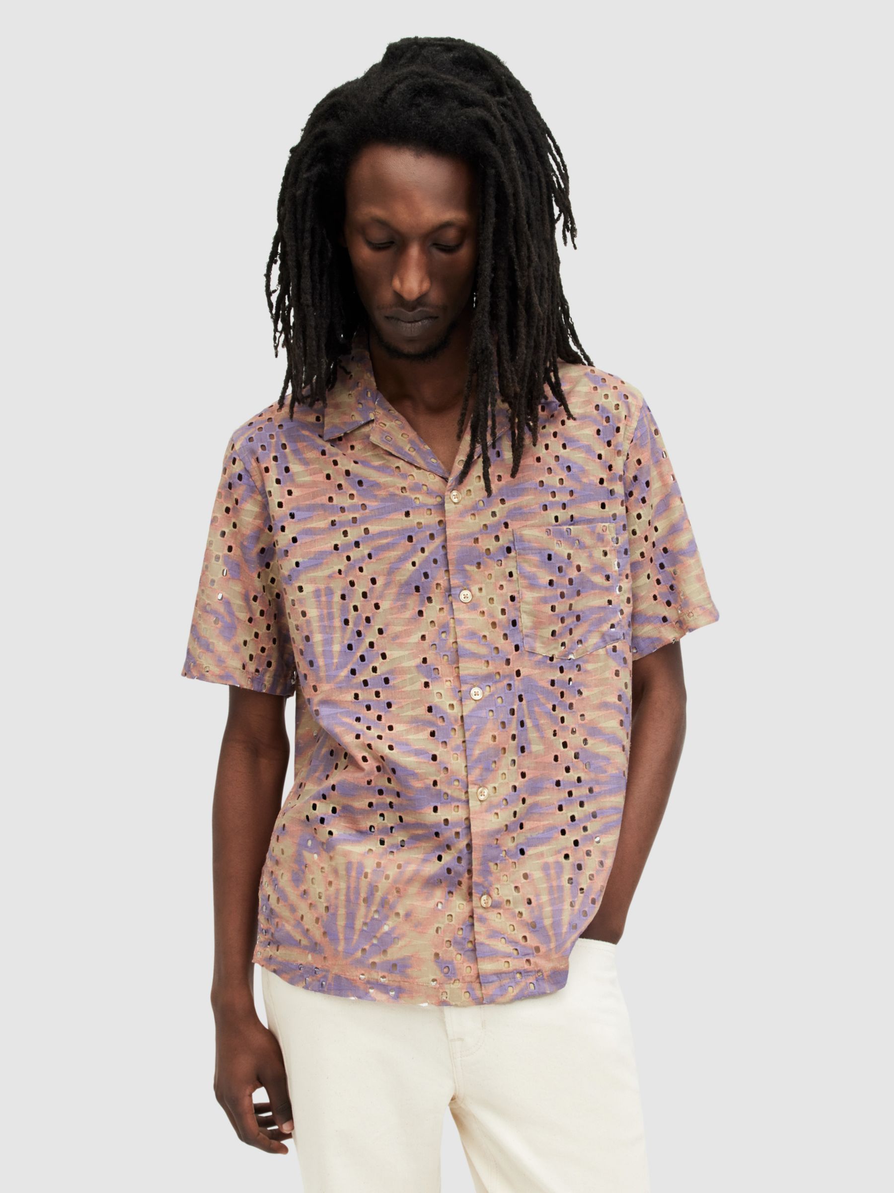 AllSaints Yucca Short Sleeve Shirt, Pastel/Multi, M