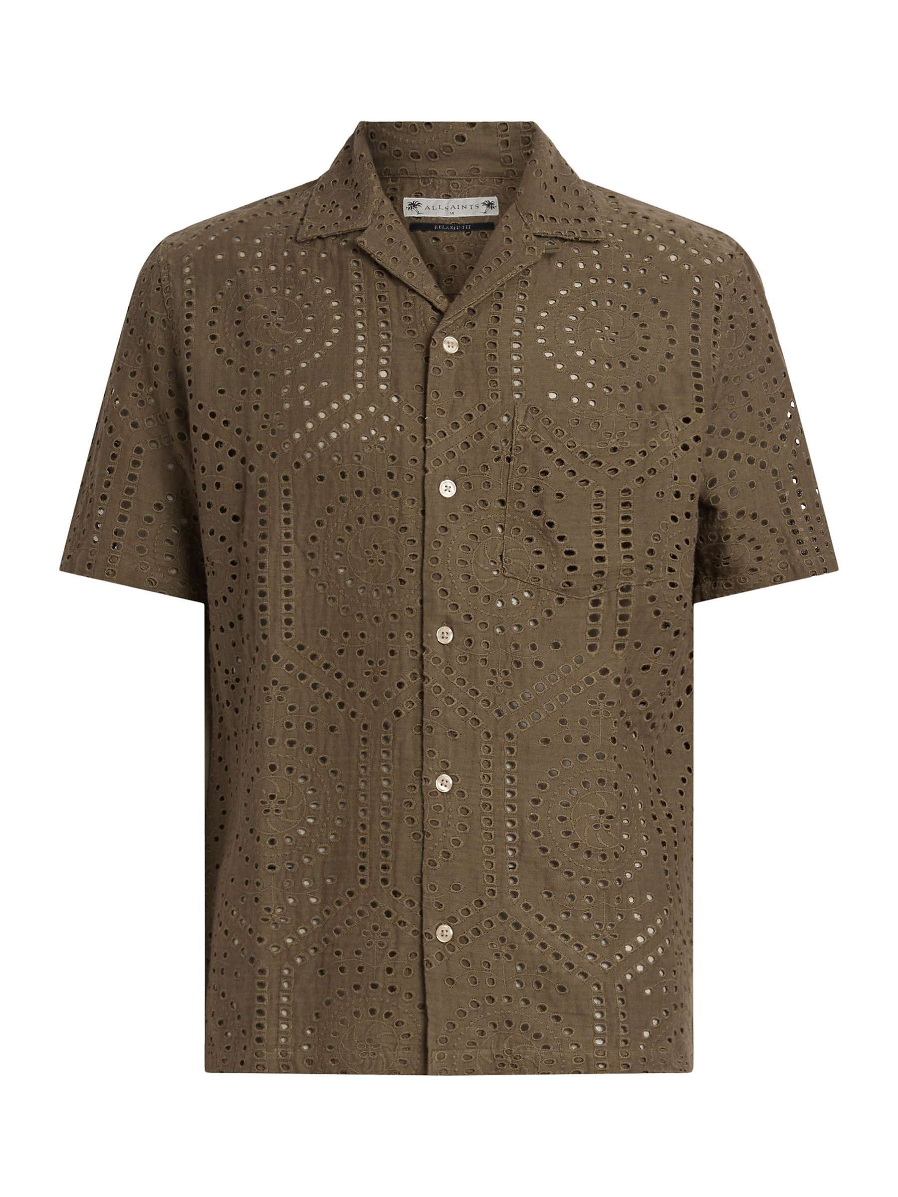 Buy AllSaints Pueblo Short Sleeve Broderie Shirt, Ash Khaki Green Online at johnlewis.com