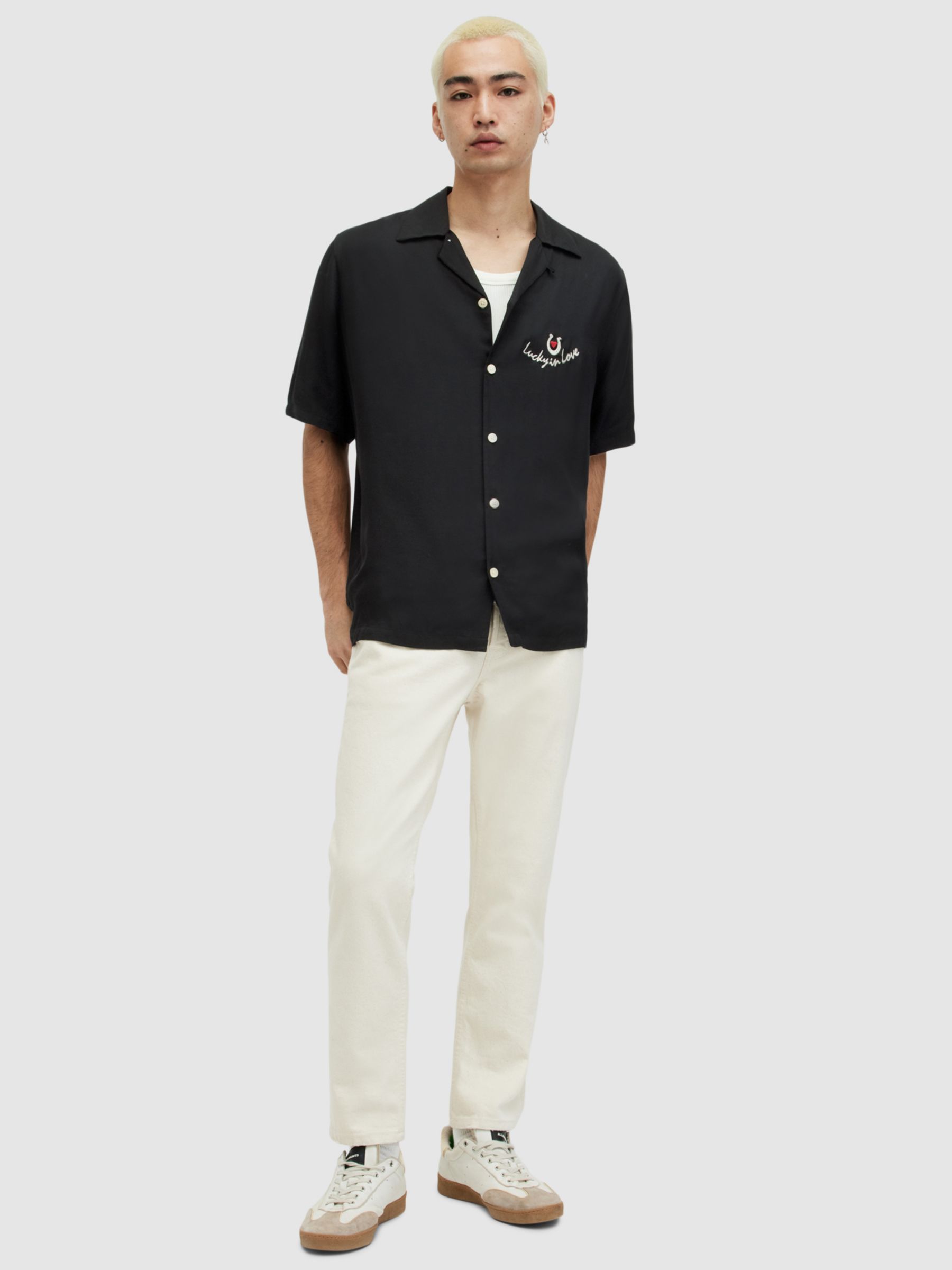 AllSaints Chanceux Short Sleeve Shirt, Jet Black, XS