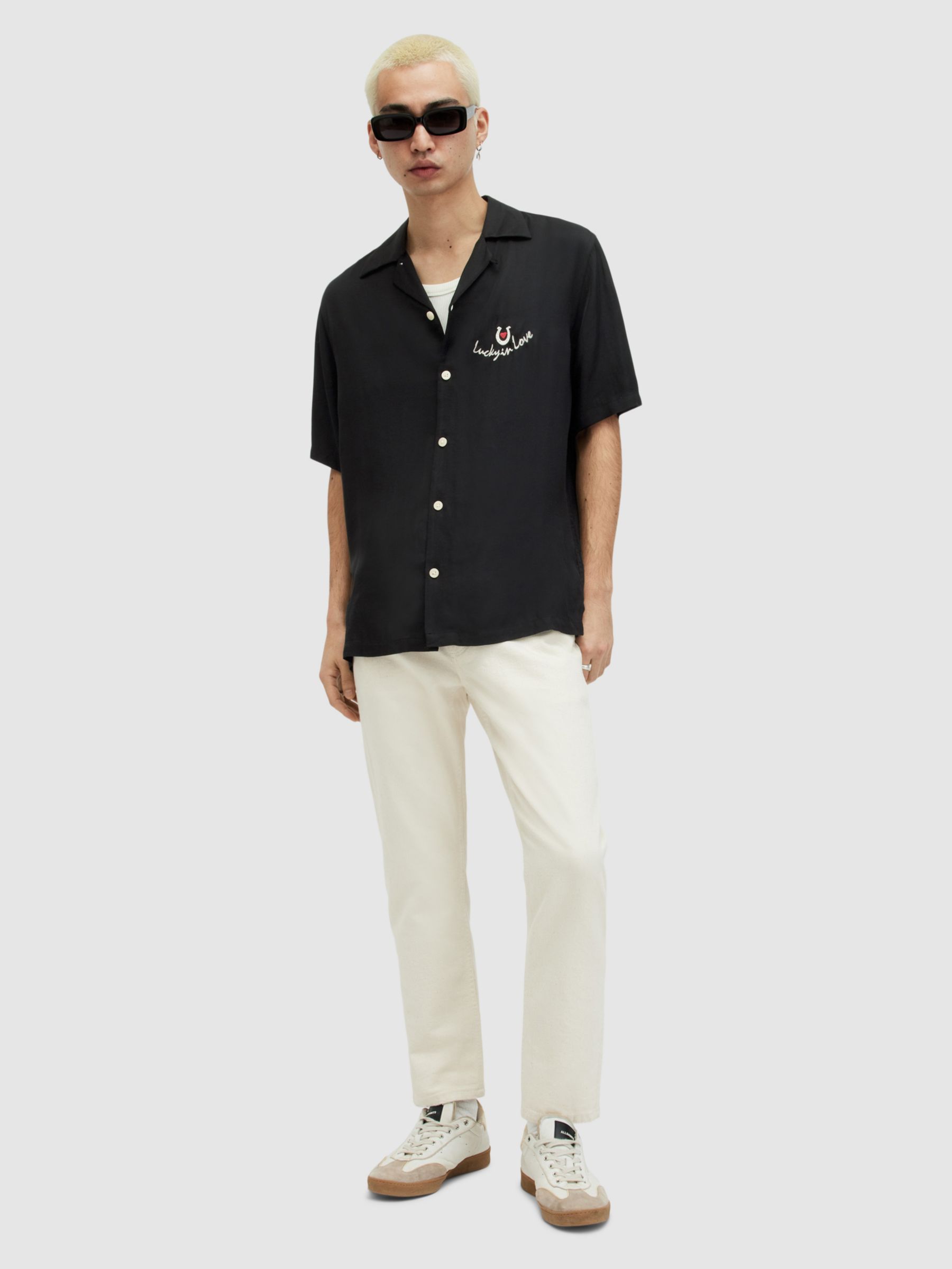 Buy AllSaints Chanceux Short Sleeve Shirt, Jet Black Online at johnlewis.com