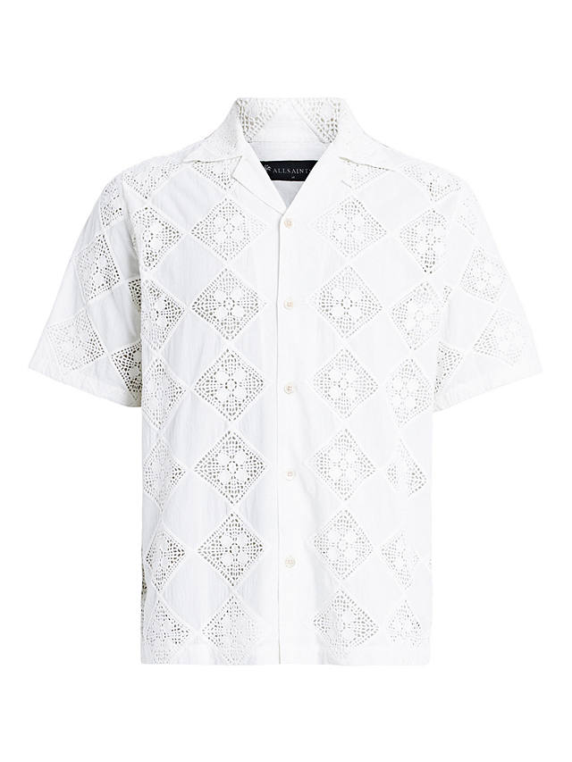 AllSaints Vista Organic Cotton Short Sleeve Embroided Shirt, Oatmeal White