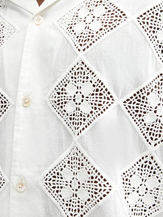 AllSaints Vista Organic Cotton Short Sleeve Embroided Shirt, Oatmeal White