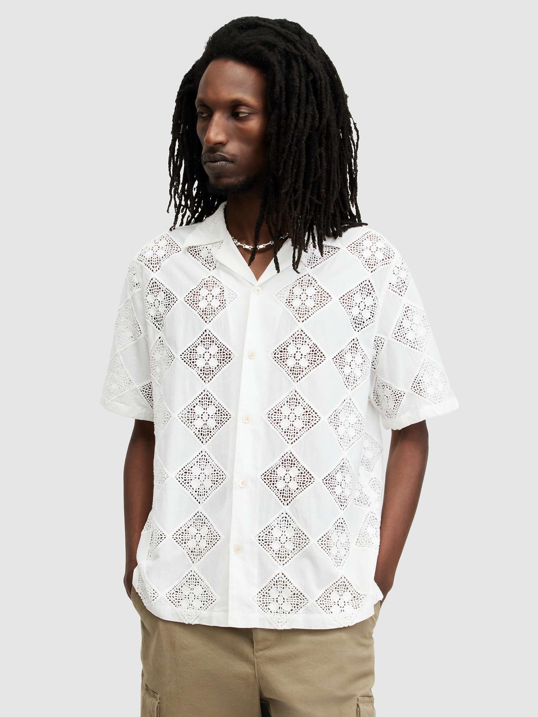 Buy AllSaints Vista Organic Cotton Short Sleeve Embroided Shirt, Oatmeal White Online at johnlewis.com
