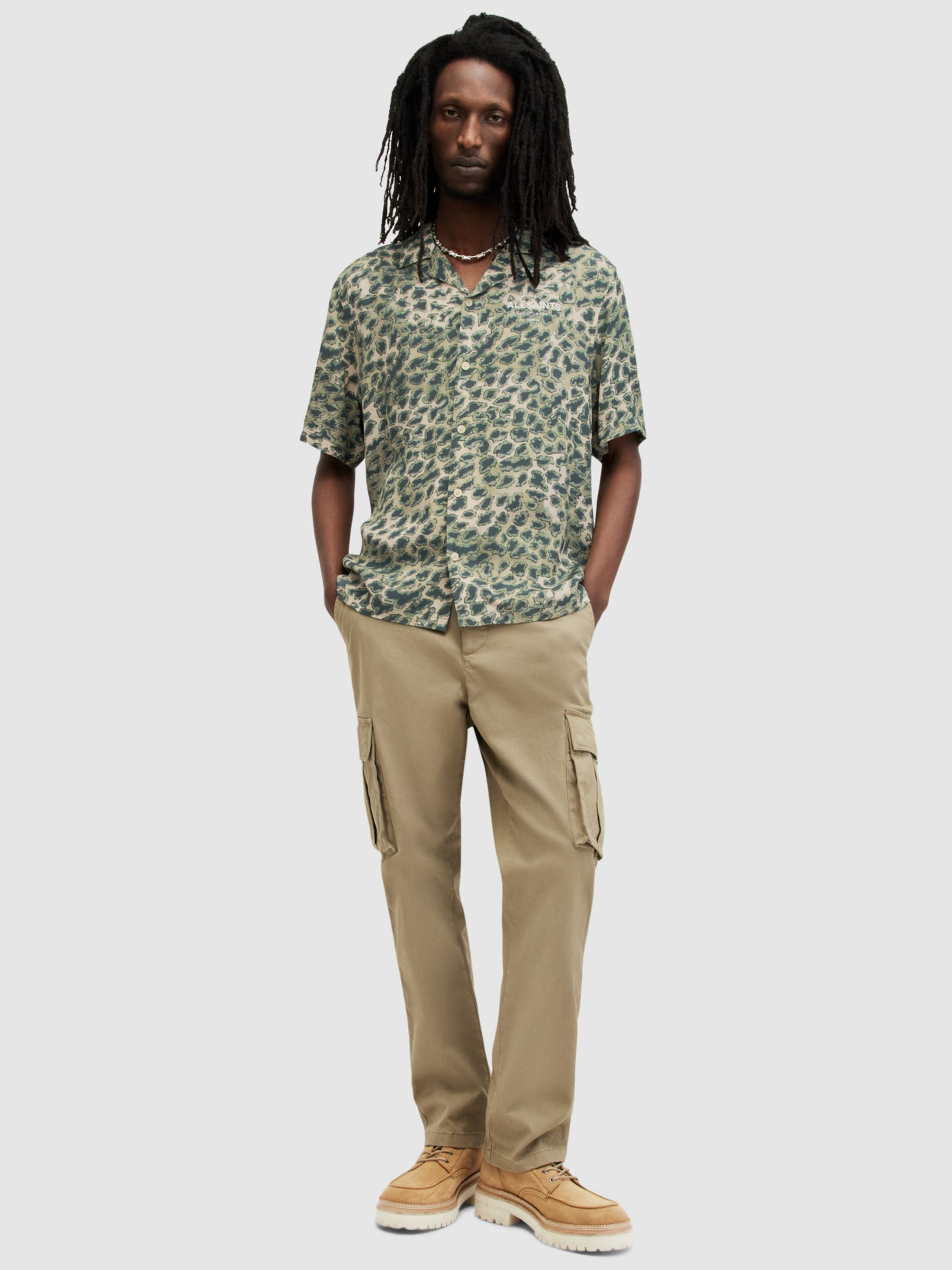 AllSaints Underground CM Short Sleeve Shirt, Green/Multi, XXL